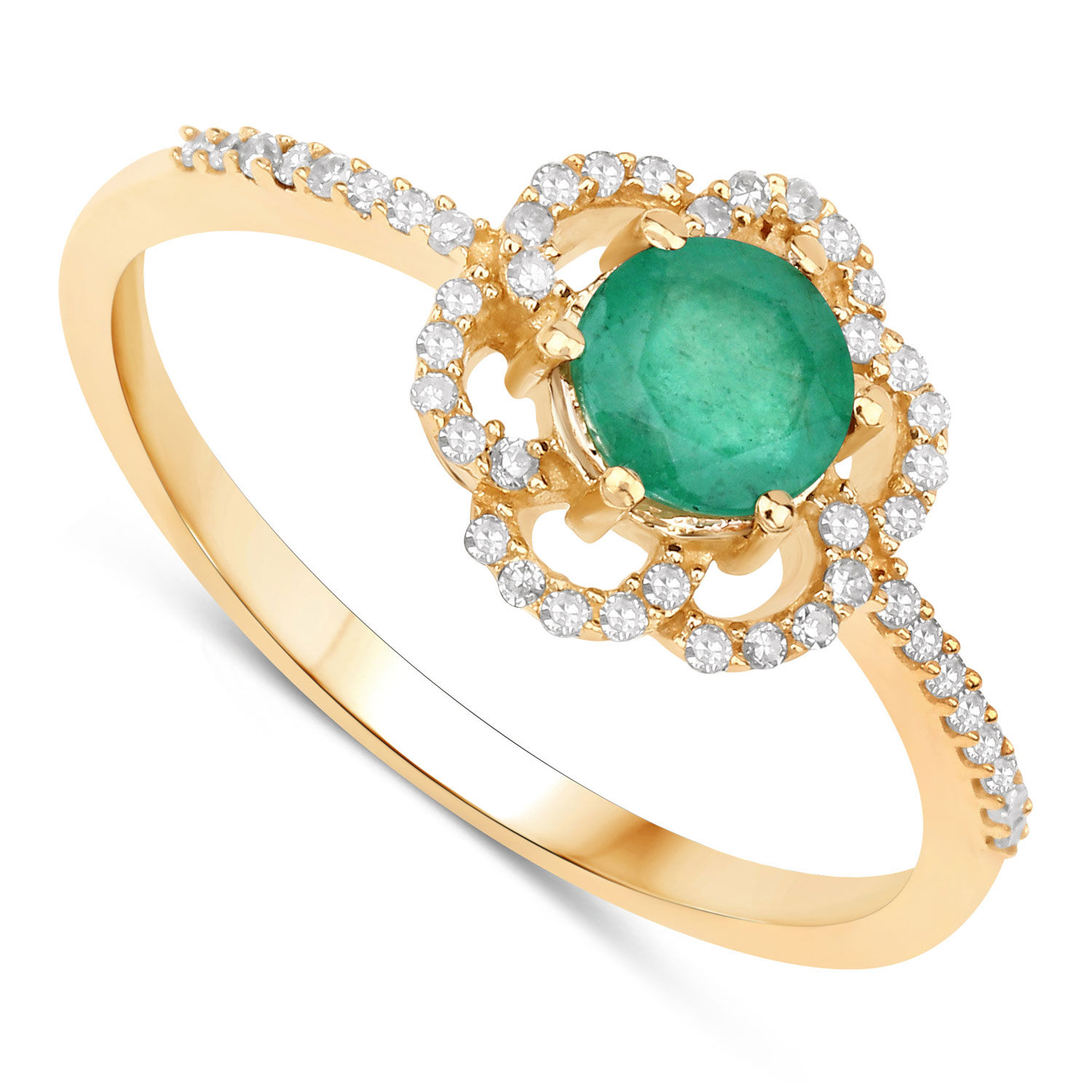Zambian Emerald and Genuine Diamond Flower Ring