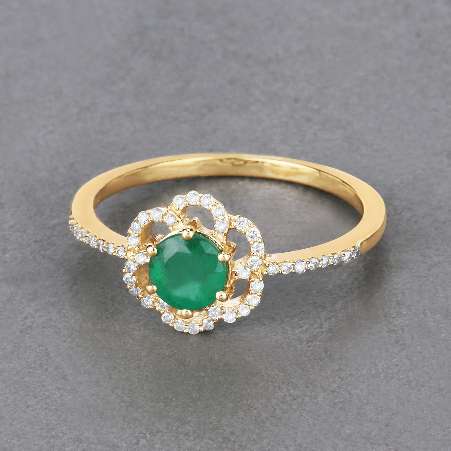 Zambian Emerald and Genuine Diamond Flower Ring
