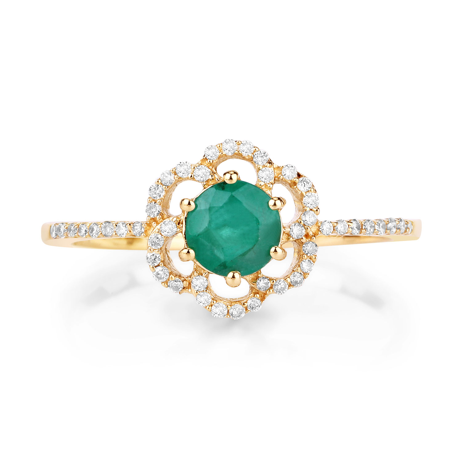 Zambian Emerald and Genuine Diamond Flower Ring