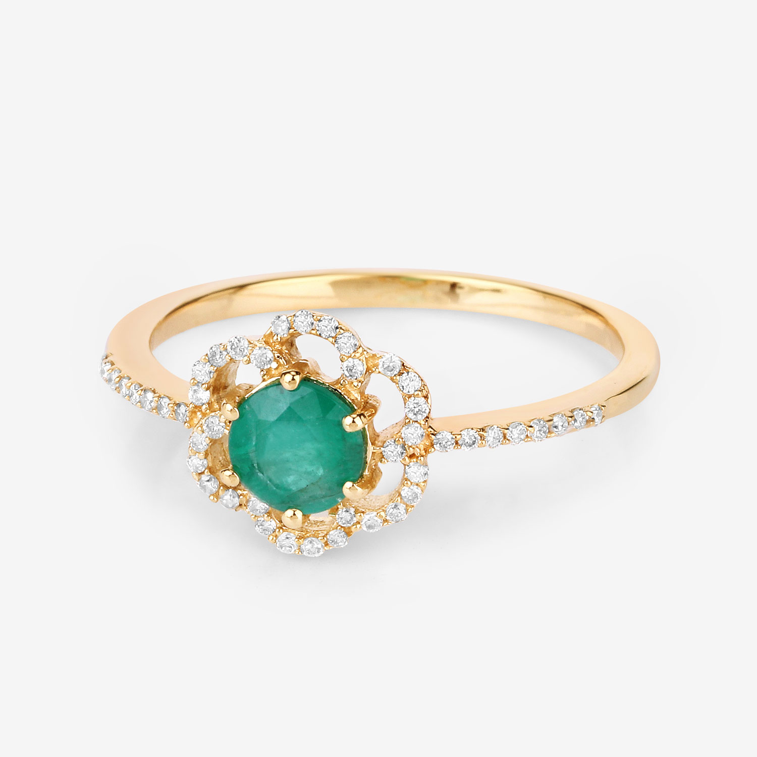 Zambian Emerald and Genuine Diamond Flower Ring