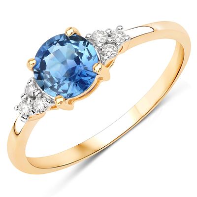 Refreshing Blue Sapphire & Diamond Epualette Ring. 10100072 
Setting: 14K Yellow Gold 
Main 