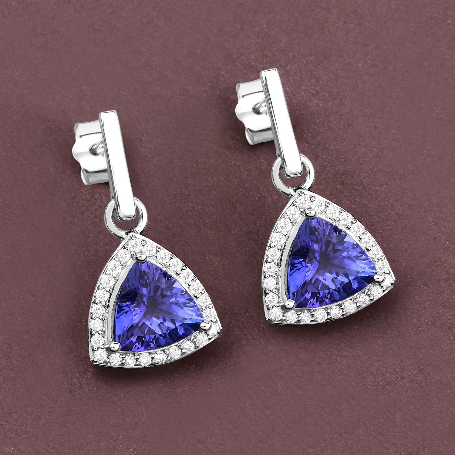 Trilliant Tanzanite and DIamond Dangling Earrings