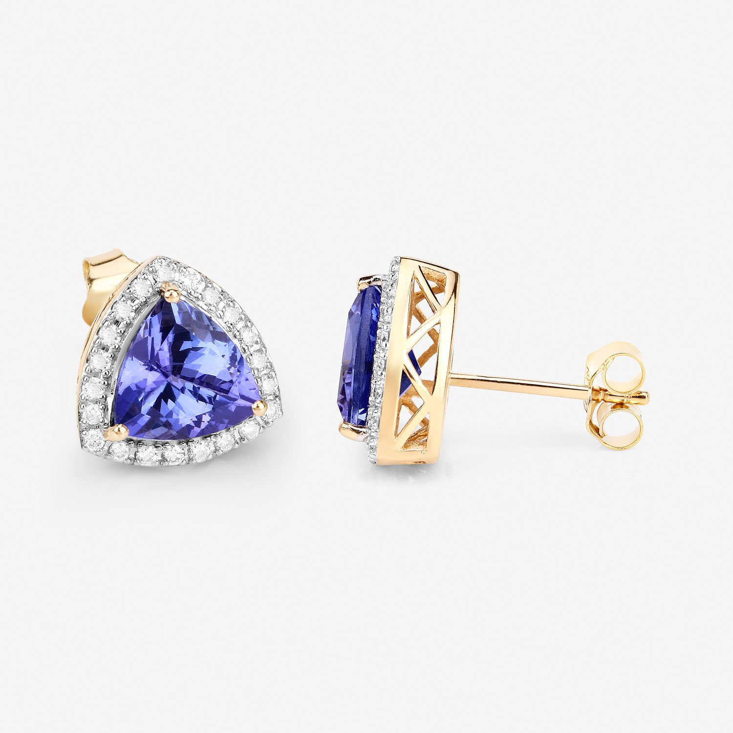 Trilliant-Cut Tanzanite and Diamond Button Earrings
