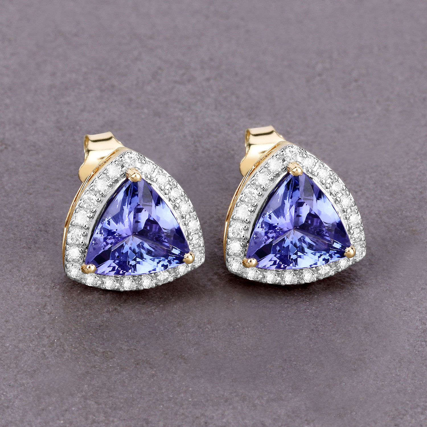 Trilliant-Cut Tanzanite and Diamond Button Earrings