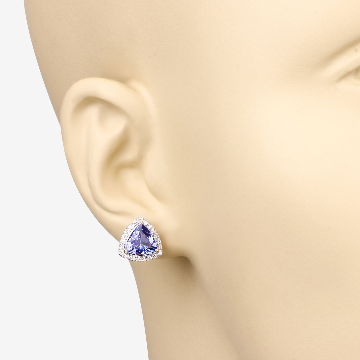 Trilliant-Cut Tanzanite and Diamond Button Earrings