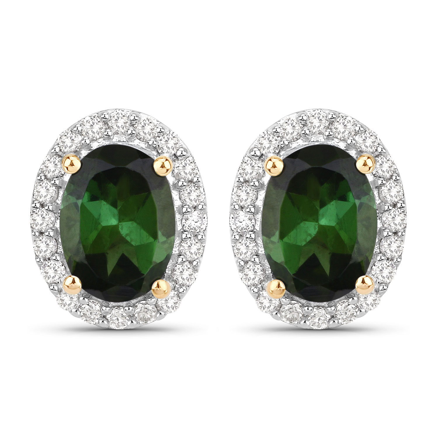 Oval Green Tourmaline and Diamond Halo Earrings