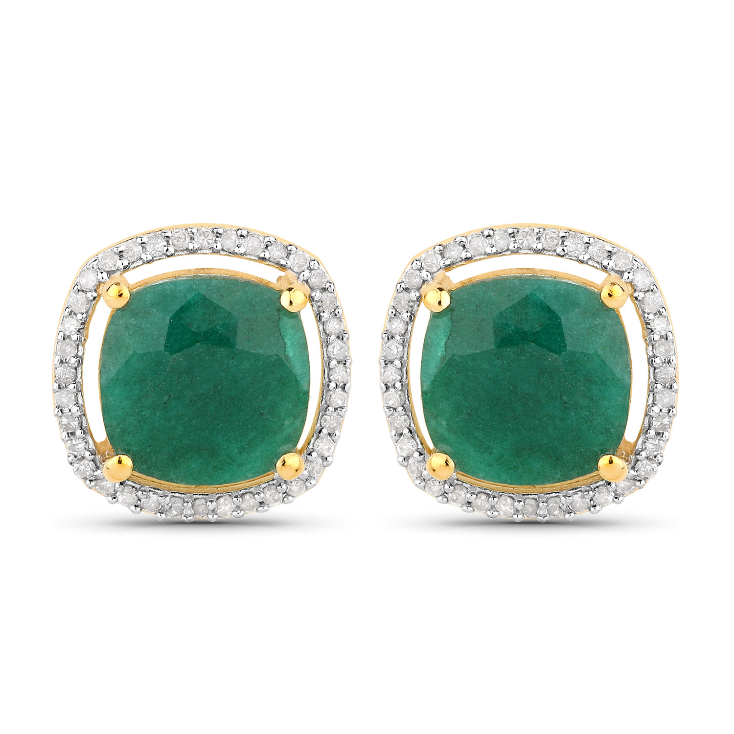 Cushion-Cut Emerald and Diamond Button Earrings