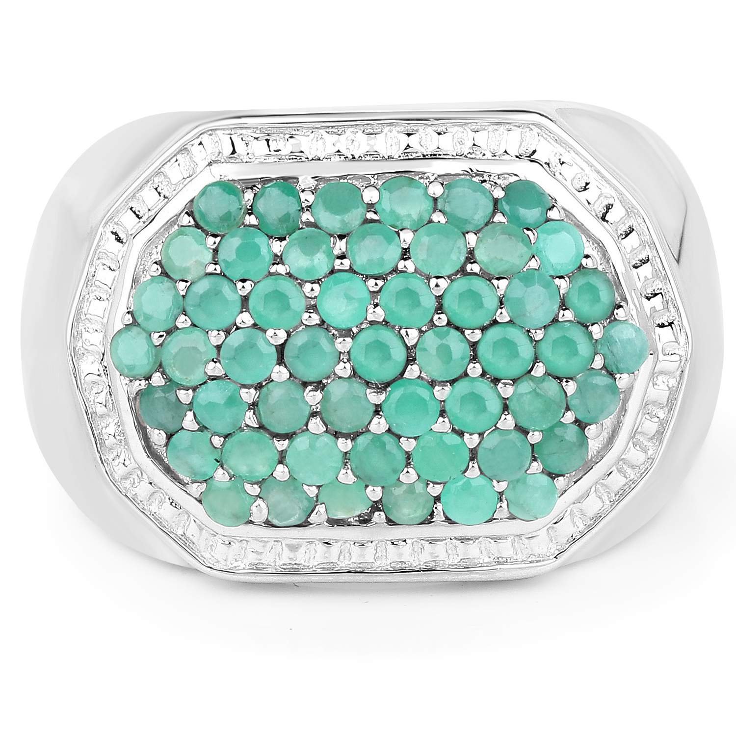 1.42CTW Emerald Man's Cluster Ring-Sterling Silver
