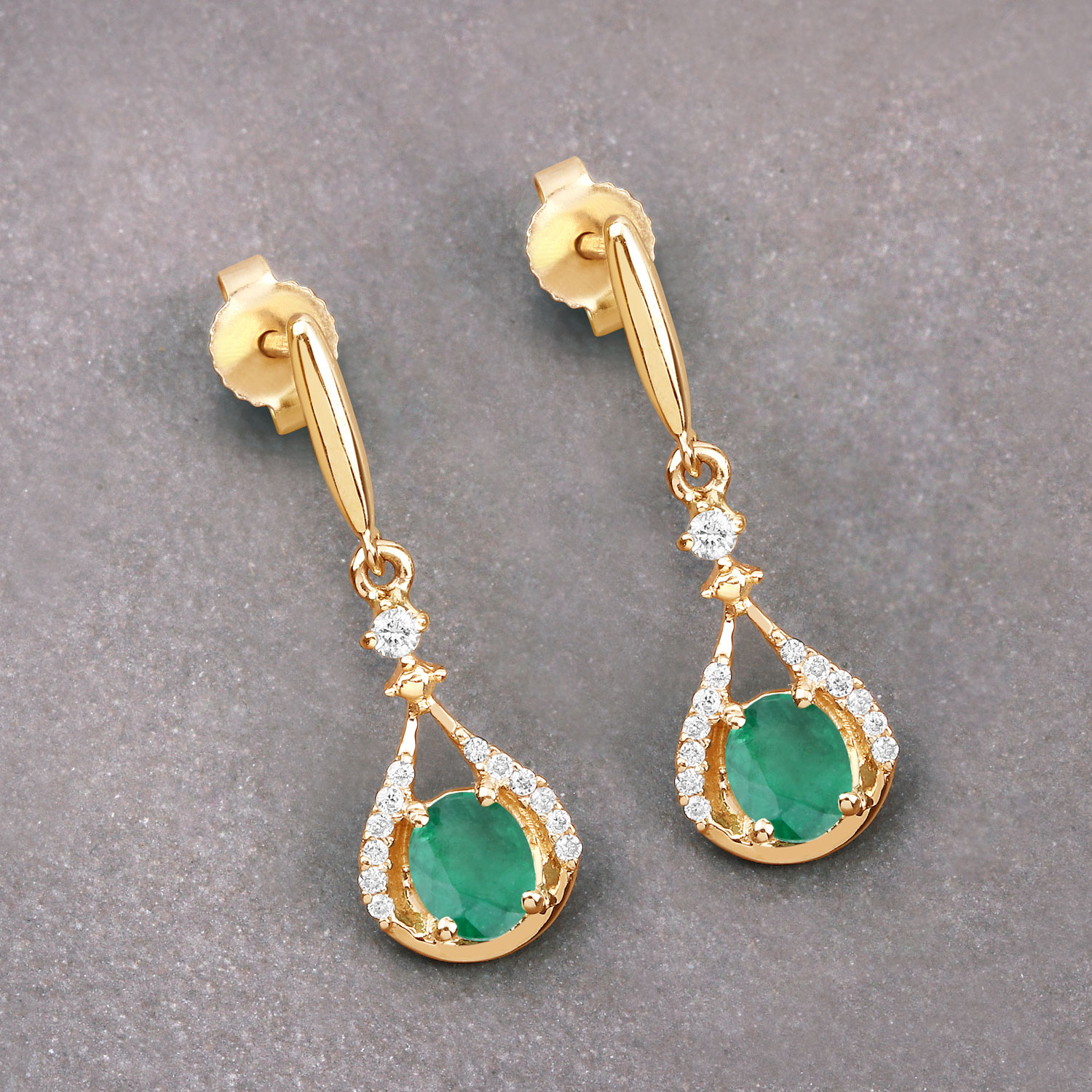 Genuine Zambian Emerald & Diamond Dangle Earrings