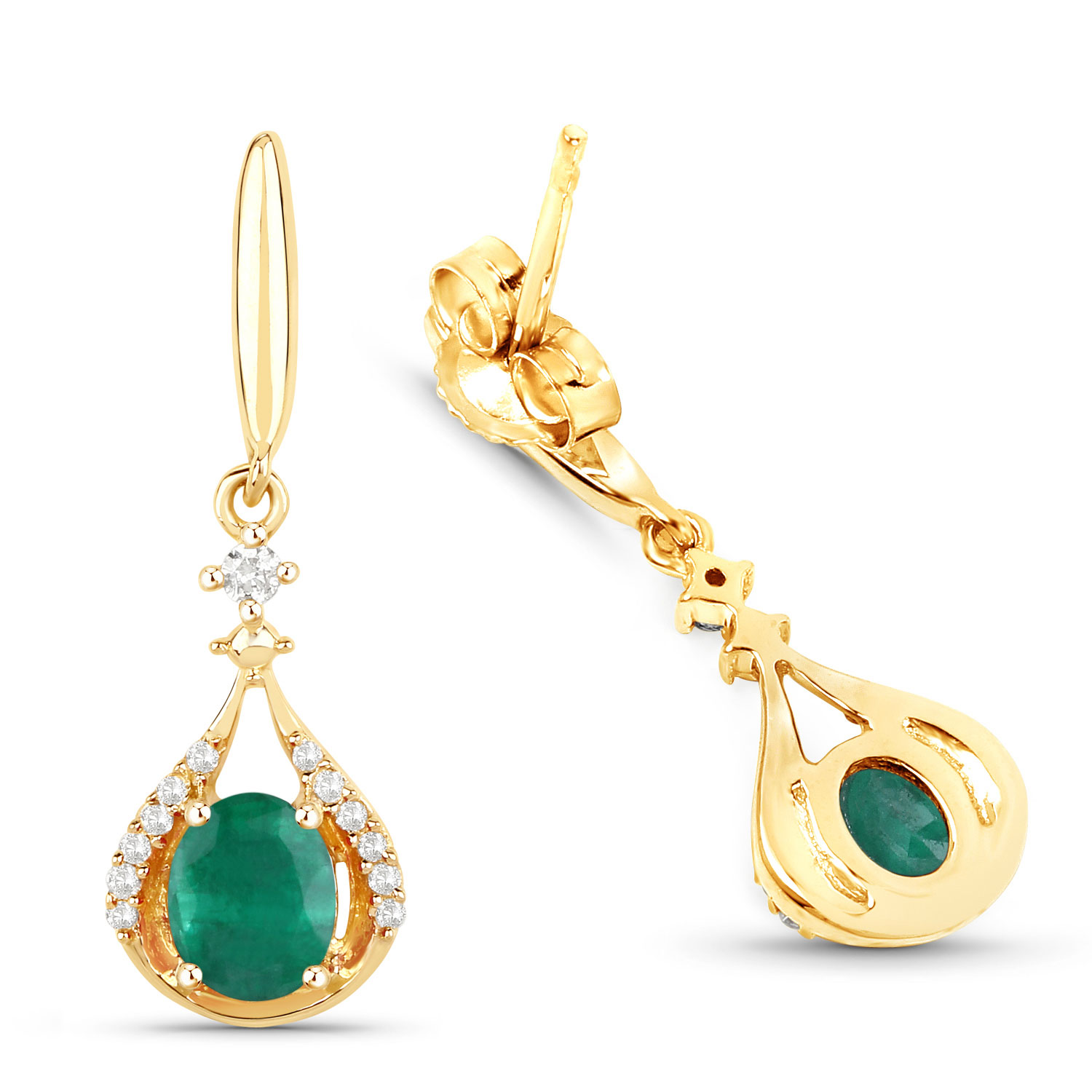 Genuine Zambian Emerald & Diamond Dangle Earrings