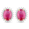 Oval-Cut Genuine Ruby Earrings with Diamond Halos