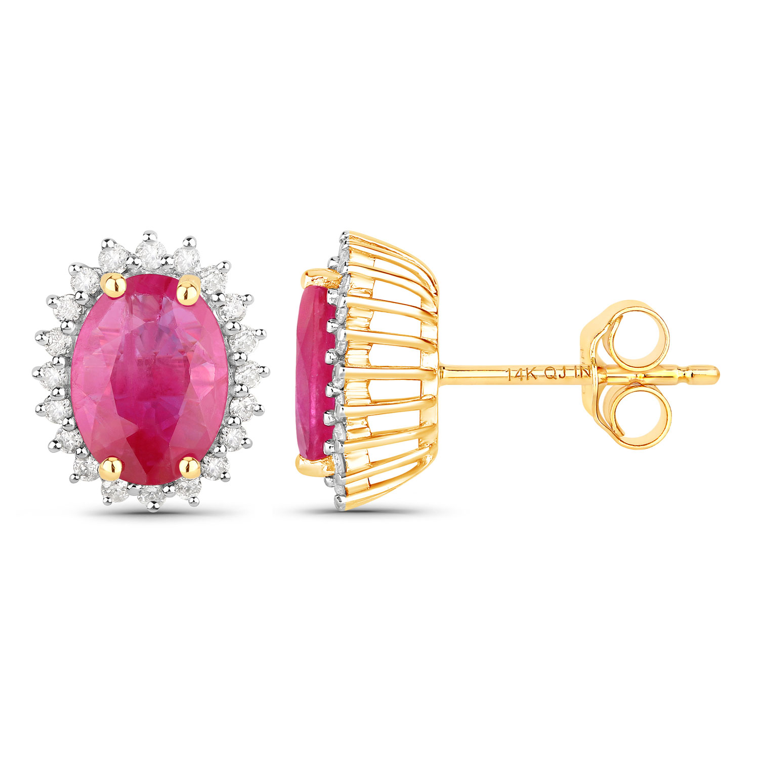 Oval-Cut Genuine Ruby Earrings with Diamond Halos