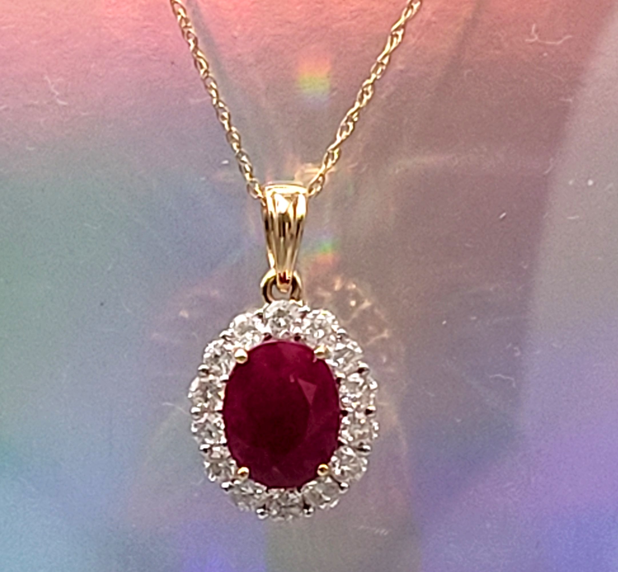 2.00 CT Burma Ruby and Diamond Halo Necklace 18K