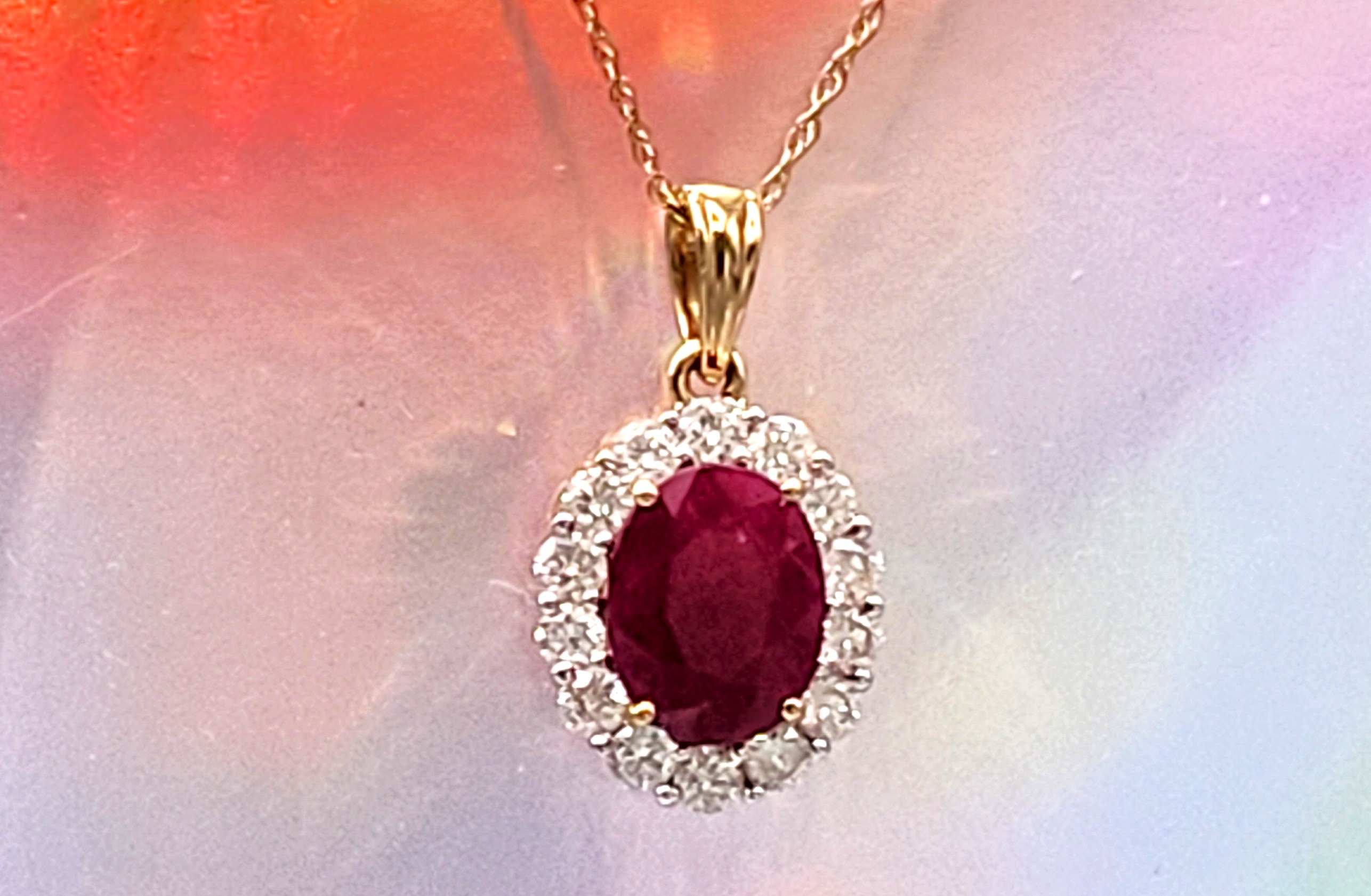 2.00 CT Burma Ruby and Diamond Halo Necklace 18K