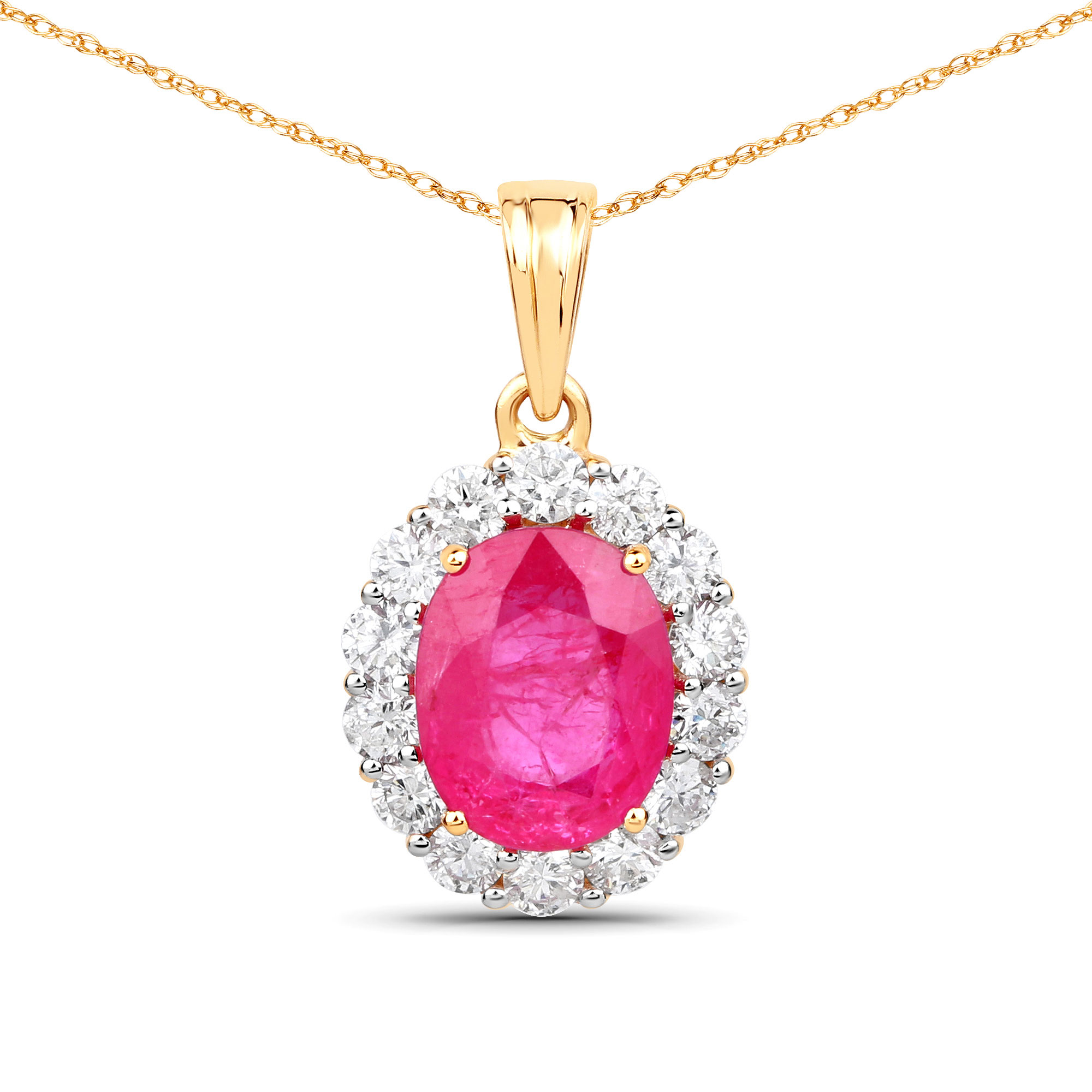 2.00 CT Burma Ruby and Diamond Halo Necklace 18K