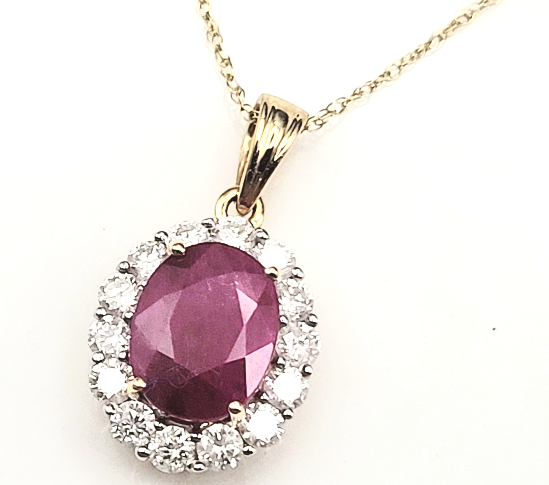 2.00 CT Burma Ruby and Diamond Halo Necklace 18K