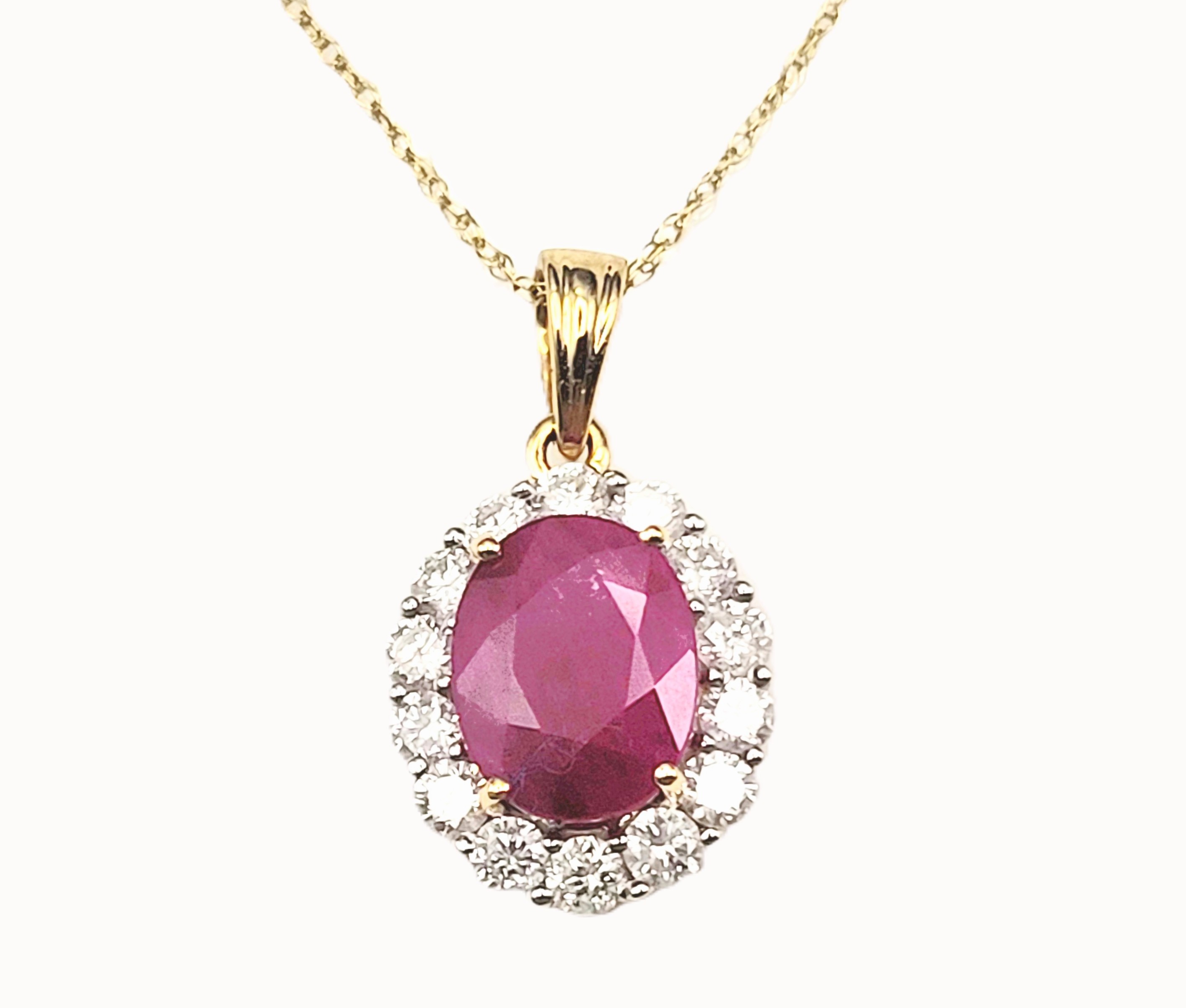 2.00 CT Burma Ruby and Diamond Halo Necklace 18K