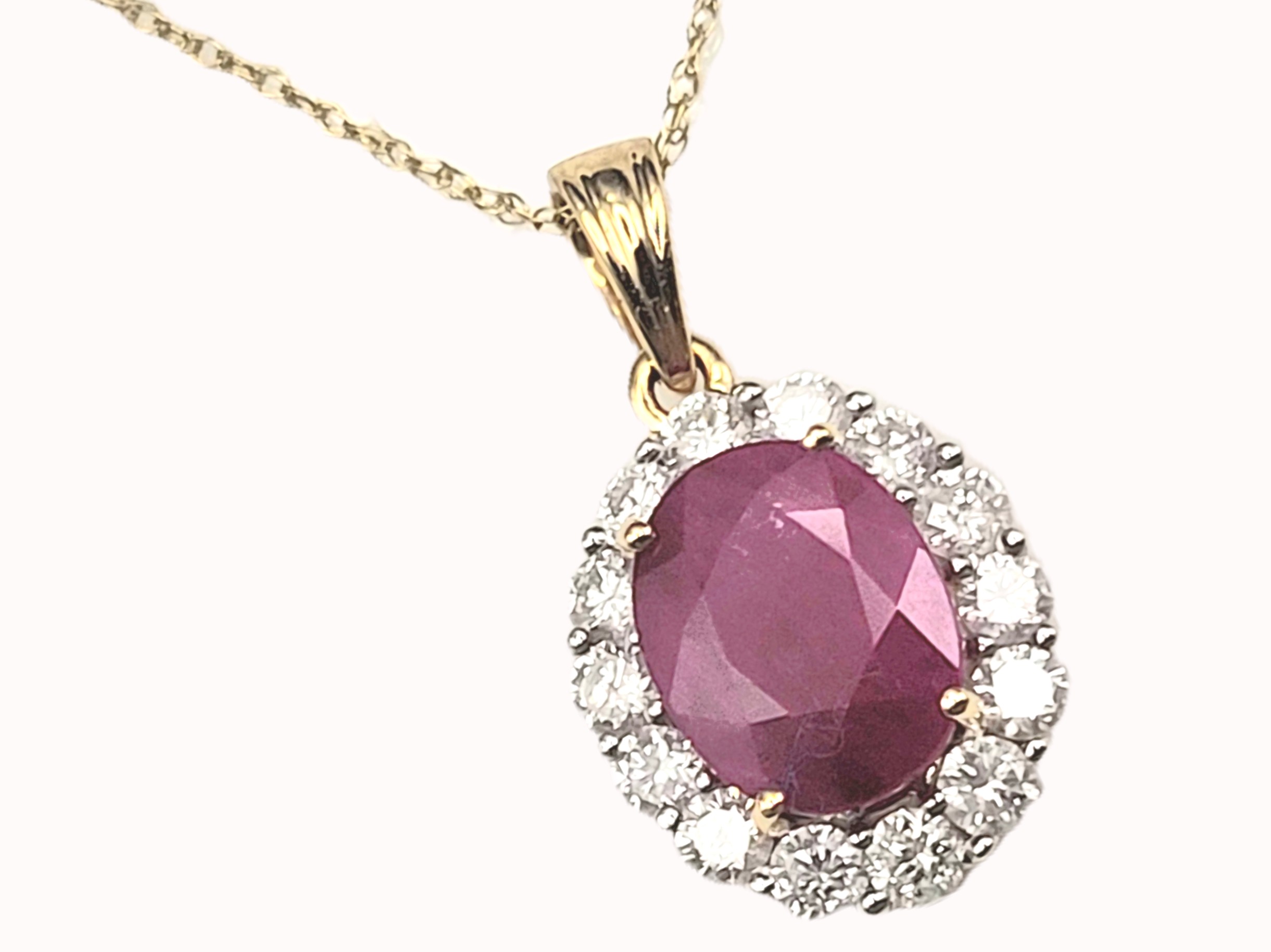 2.00 CT Burma Ruby and Diamond Halo Necklace 18K