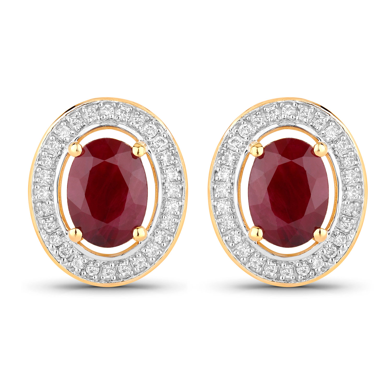 Genuine Ruby and Natural Diamond Halo Earrings