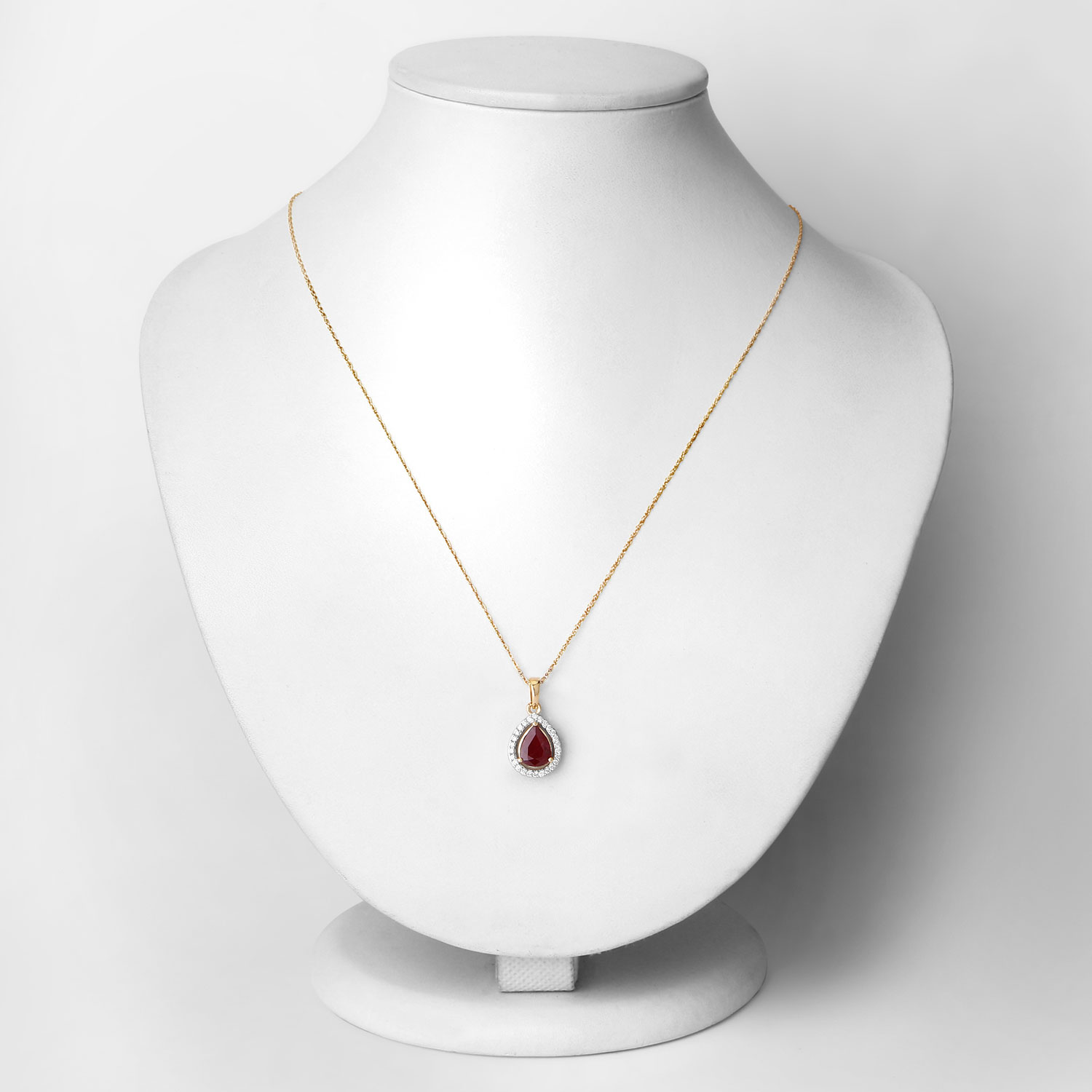 Pear-Cut Ruby and Diamond Halo Pendant