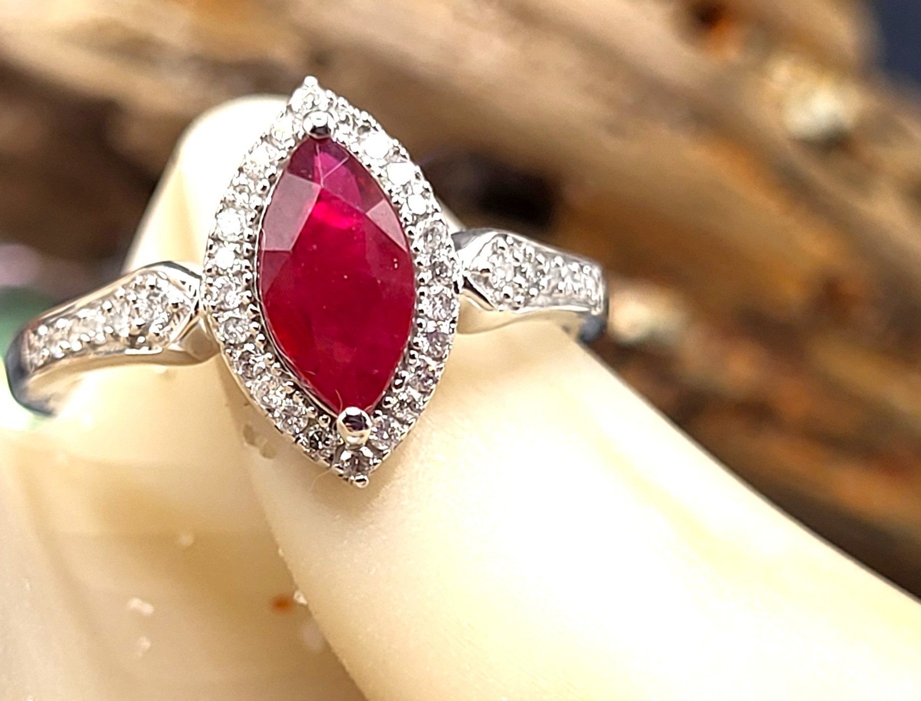 Sophisticated & Elegant - Ruby, Diamond Halo Ring