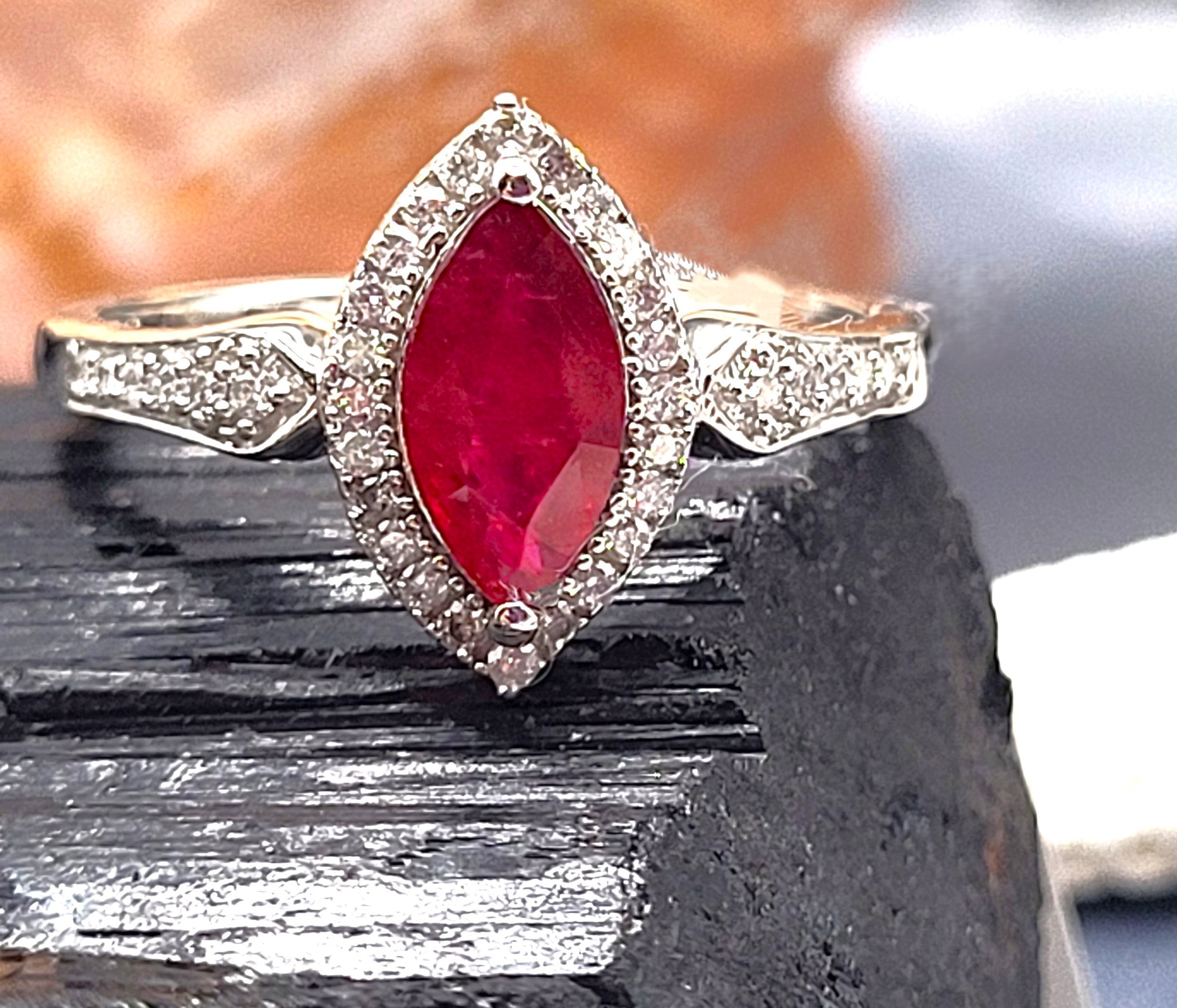 Sophisticated & Elegant - Ruby, Diamond Halo Ring