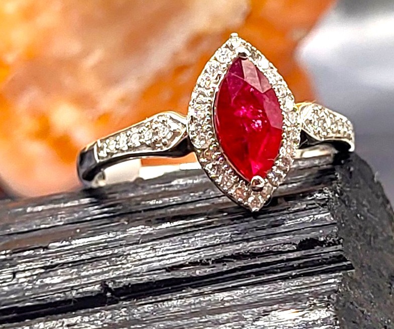 Sophisticated & Elegant - Ruby, Diamond Halo Ring