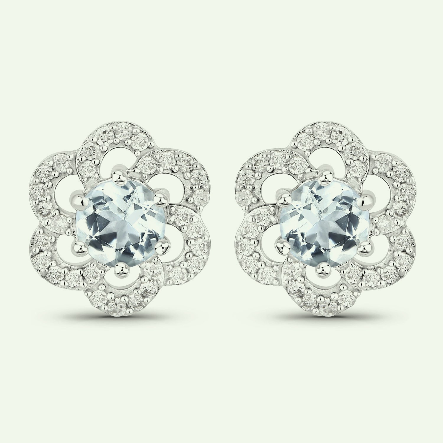 Genuine Aquamarine and NaturalDiamond Earrings