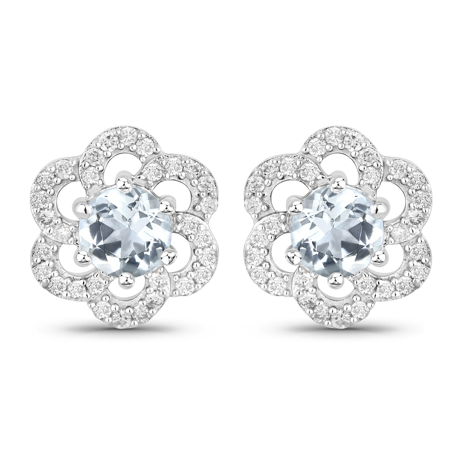 Genuine Aquamarine and NaturalDiamond Earrings