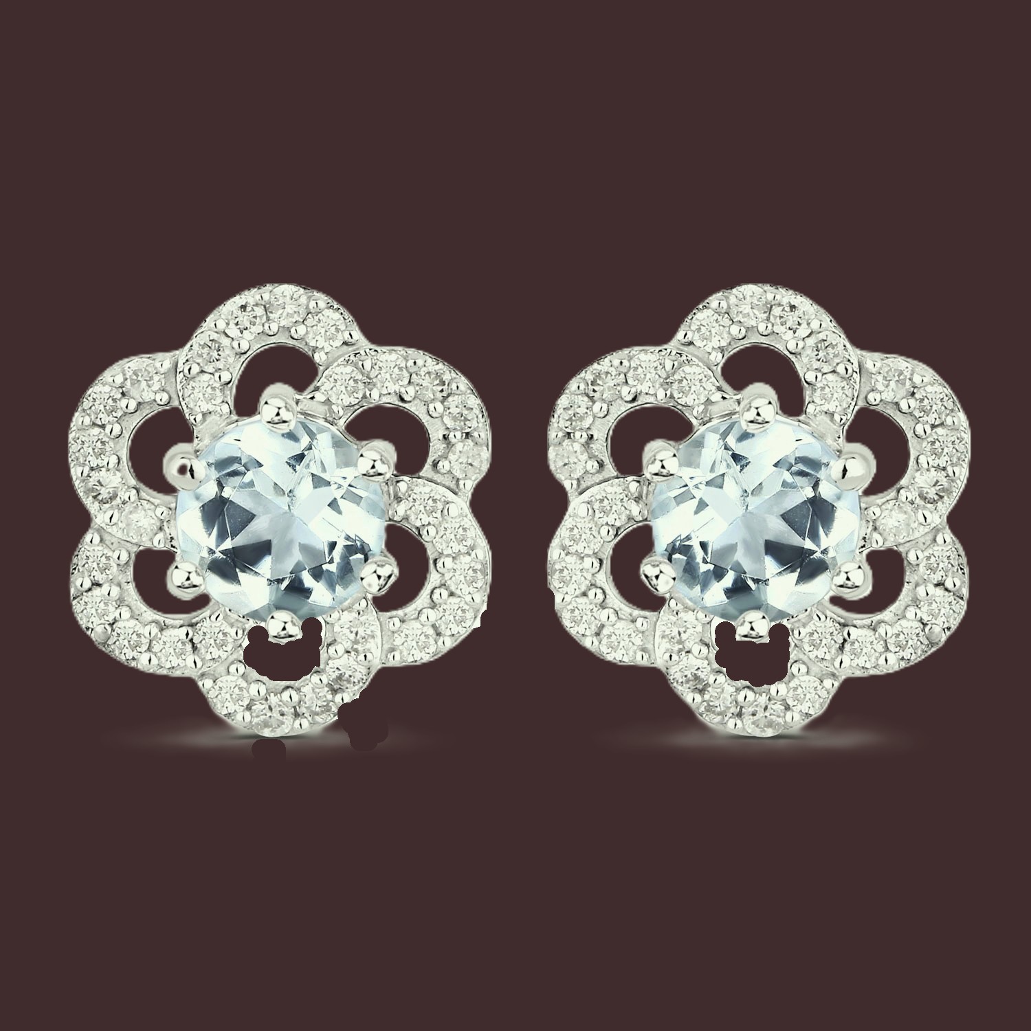 Genuine Aquamarine and NaturalDiamond Earrings