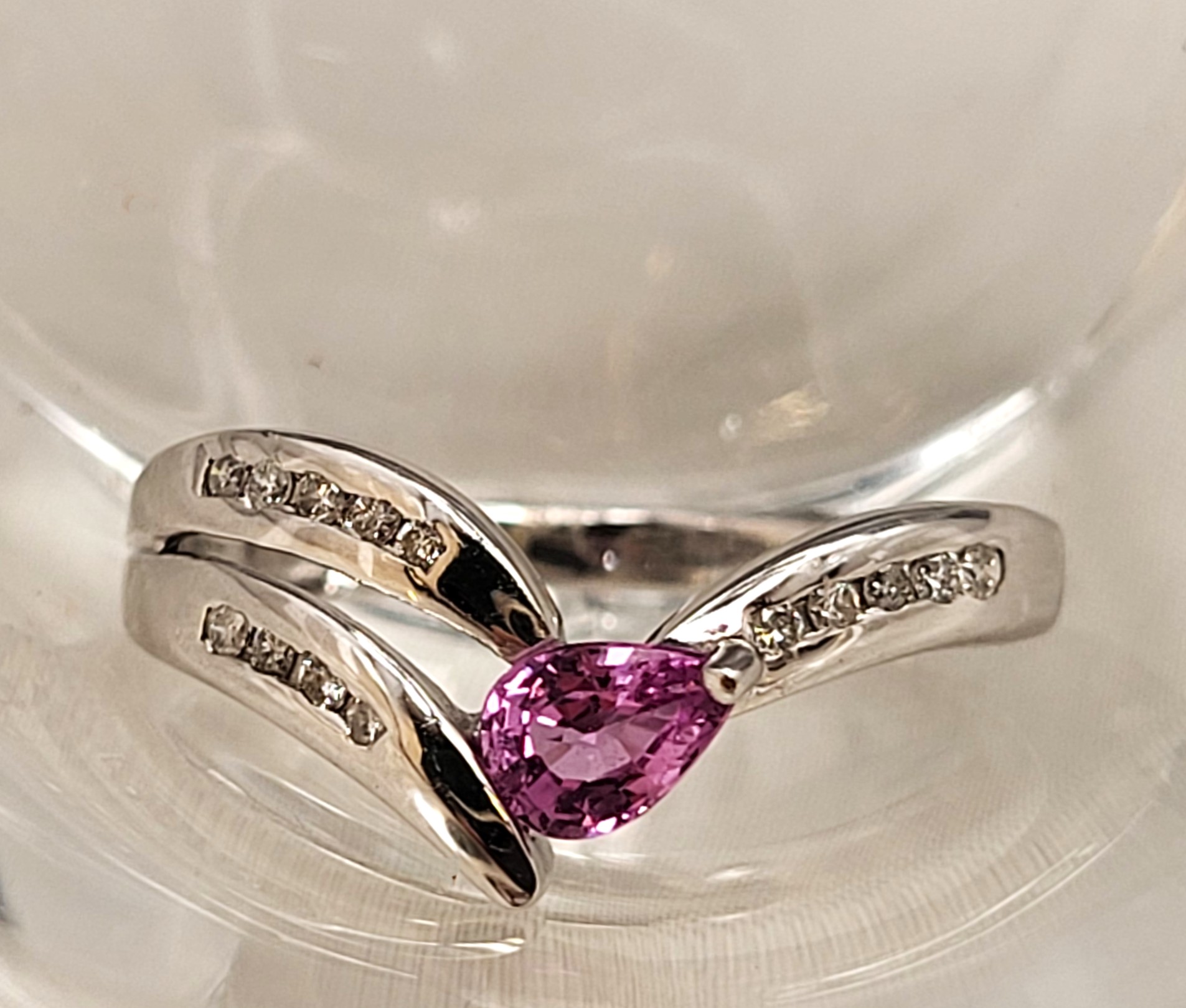 Pink Sapphire and Diamond Chevron Contour Ring
