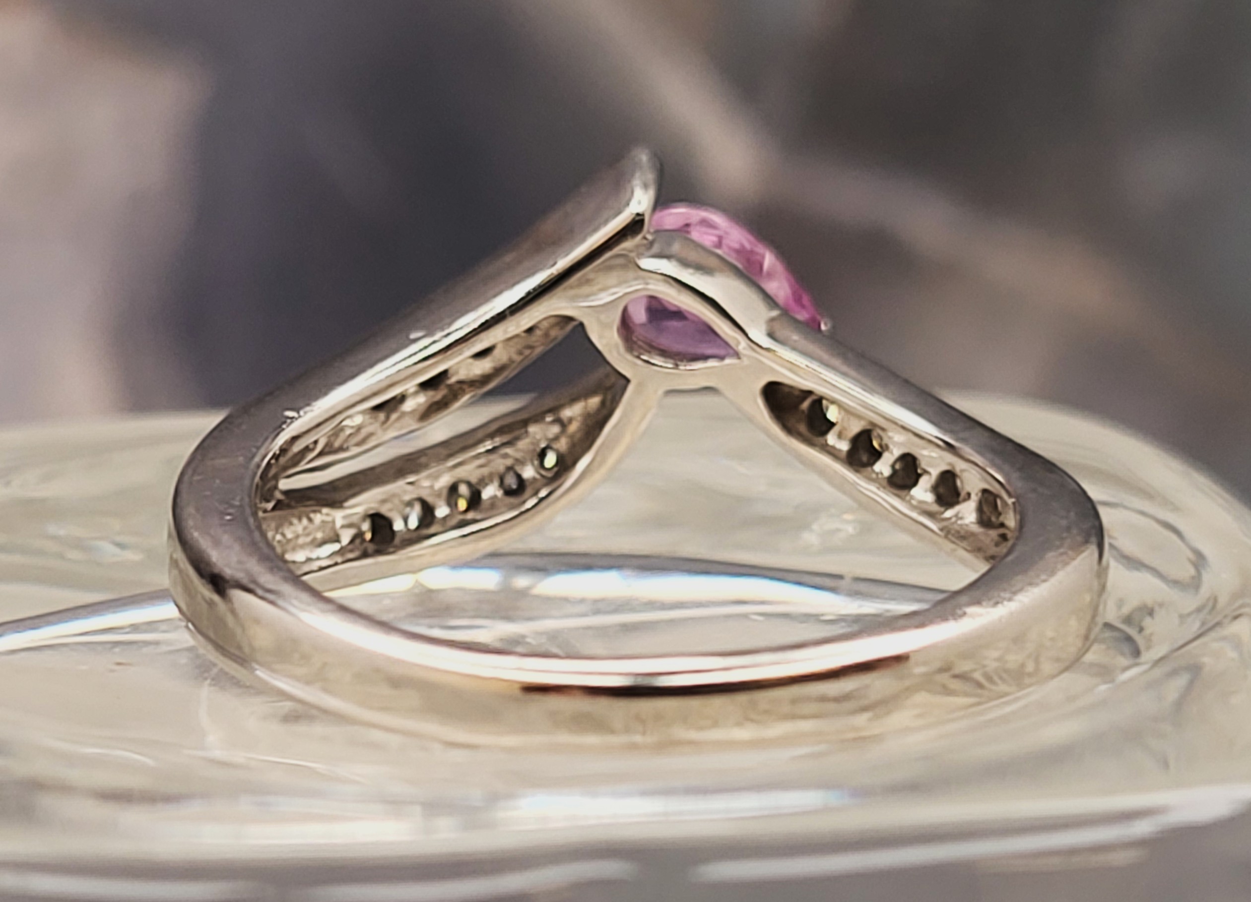 Pink Sapphire and Diamond Chevron Contour Ring
