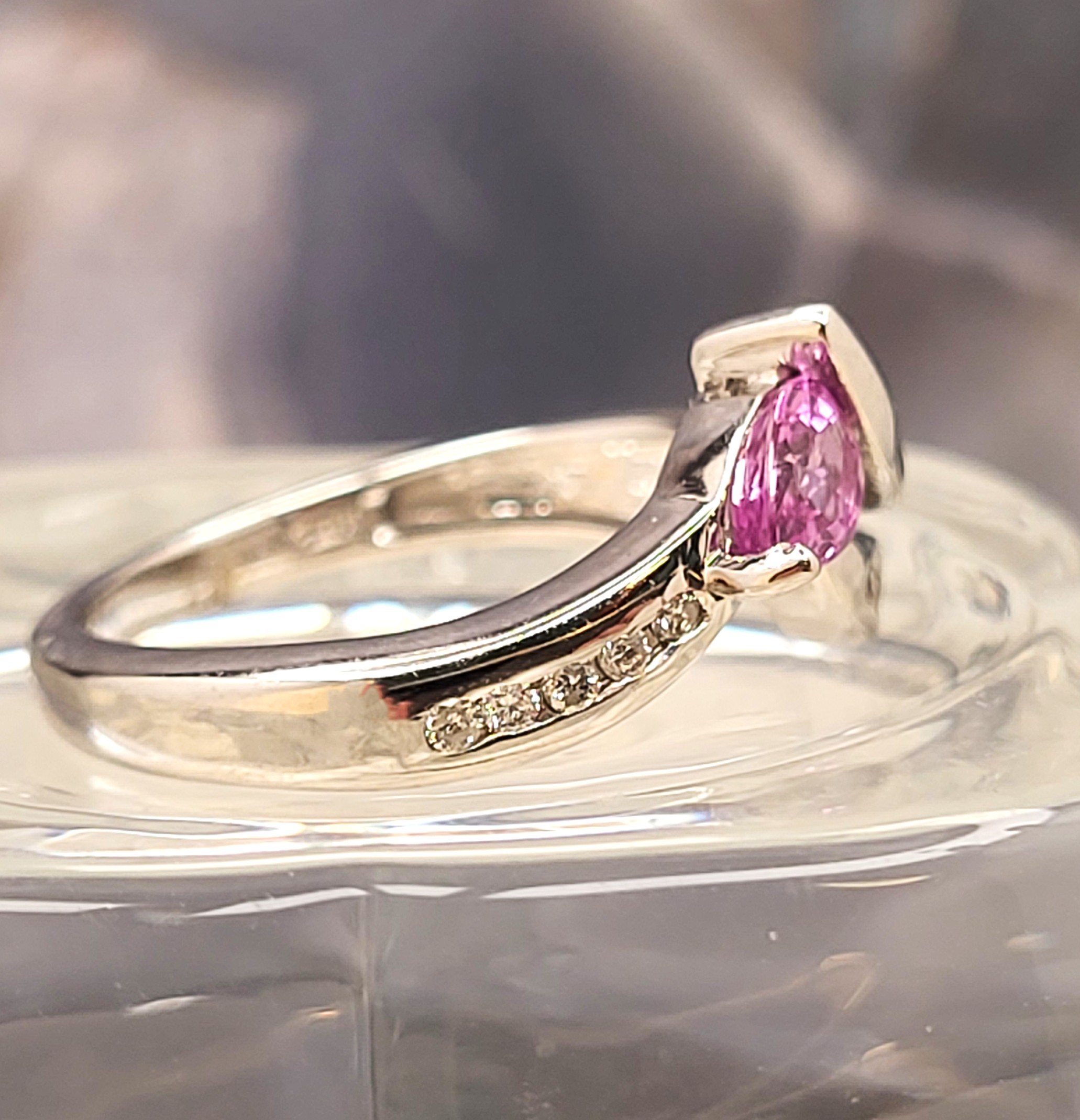 Pink Sapphire and Diamond Chevron Contour Ring
