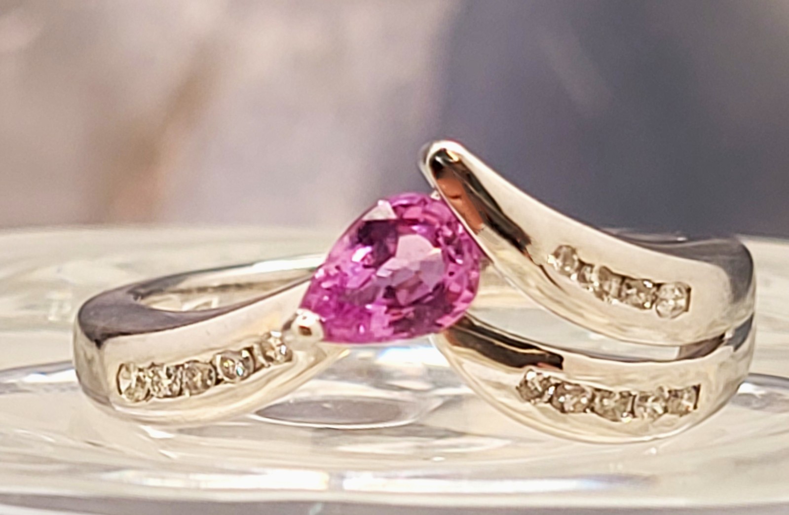 Pink Sapphire and Diamond Chevron Contour Ring