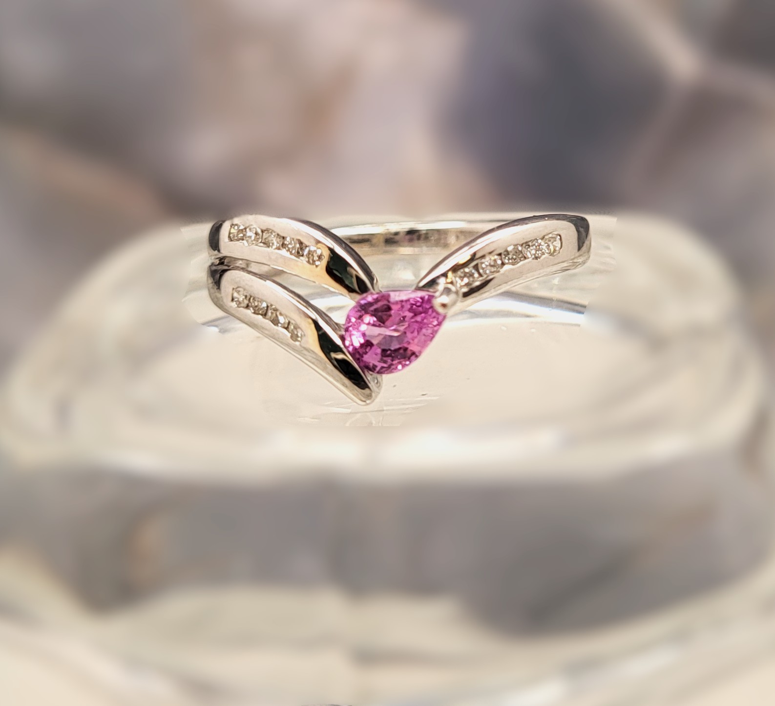 Pink Sapphire and Diamond Chevron Contour Ring