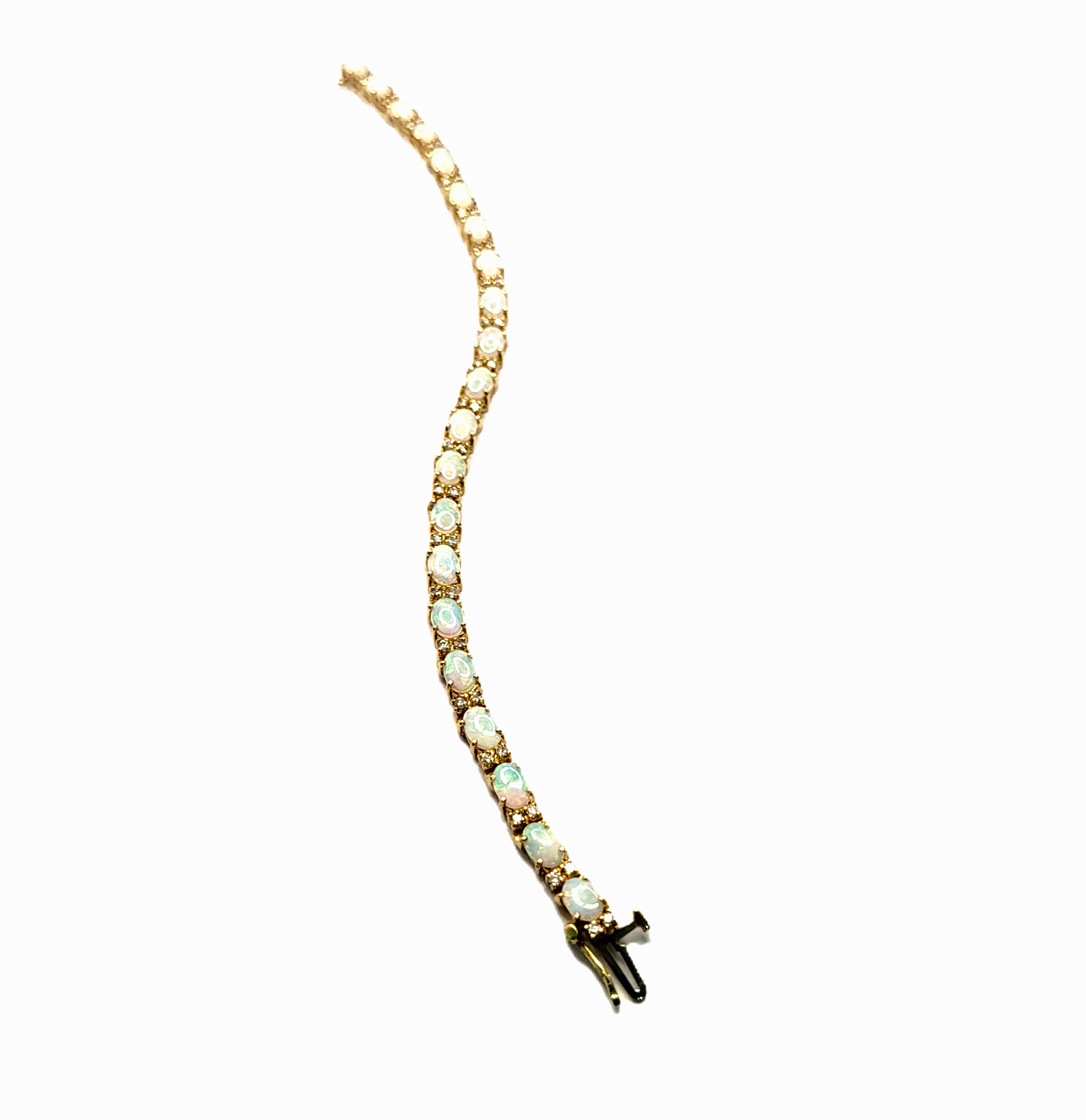 14K Gold Natural Opal & Diamond Eternity Bracelet