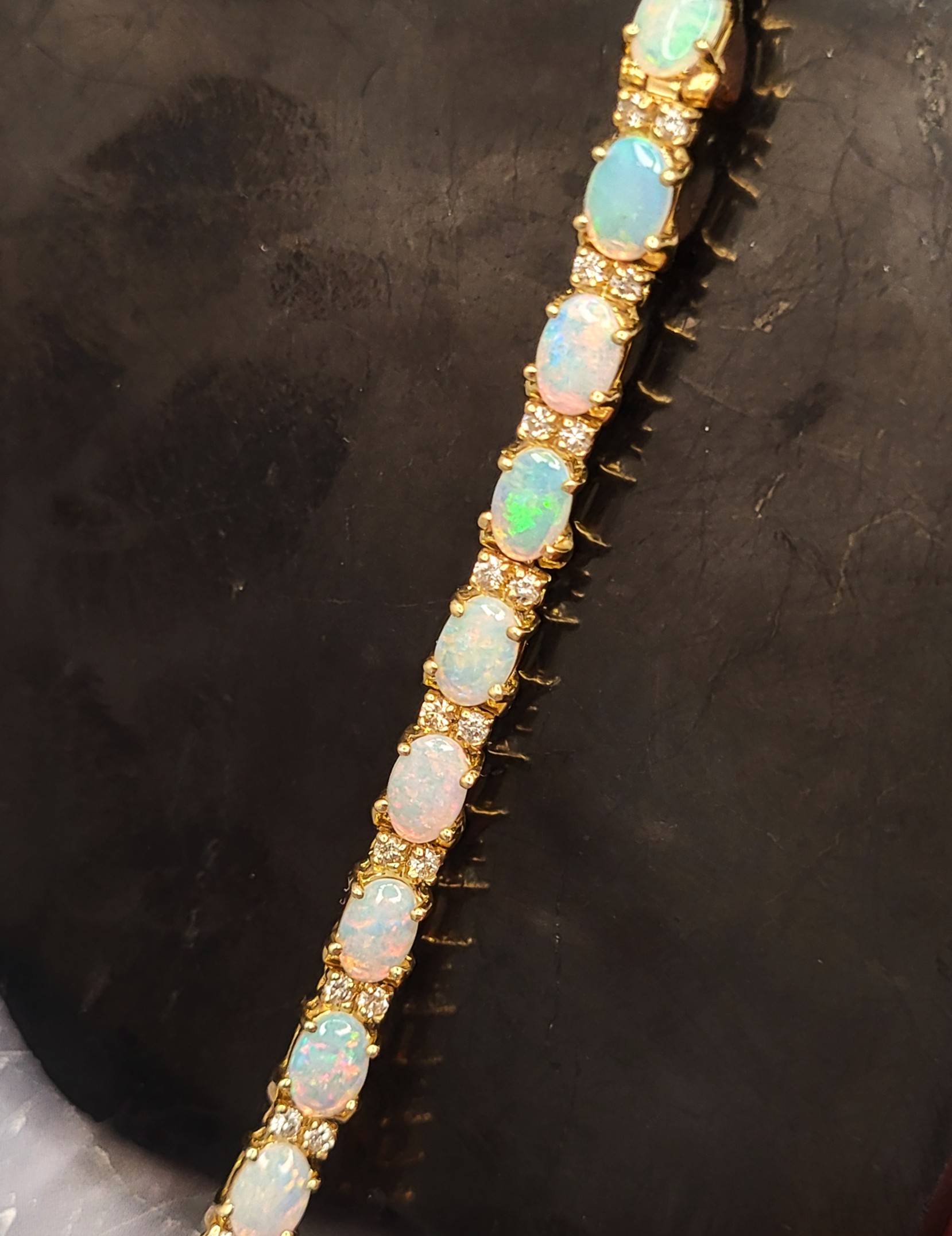 14K Gold Natural Opal & Diamond Eternity Bracelet