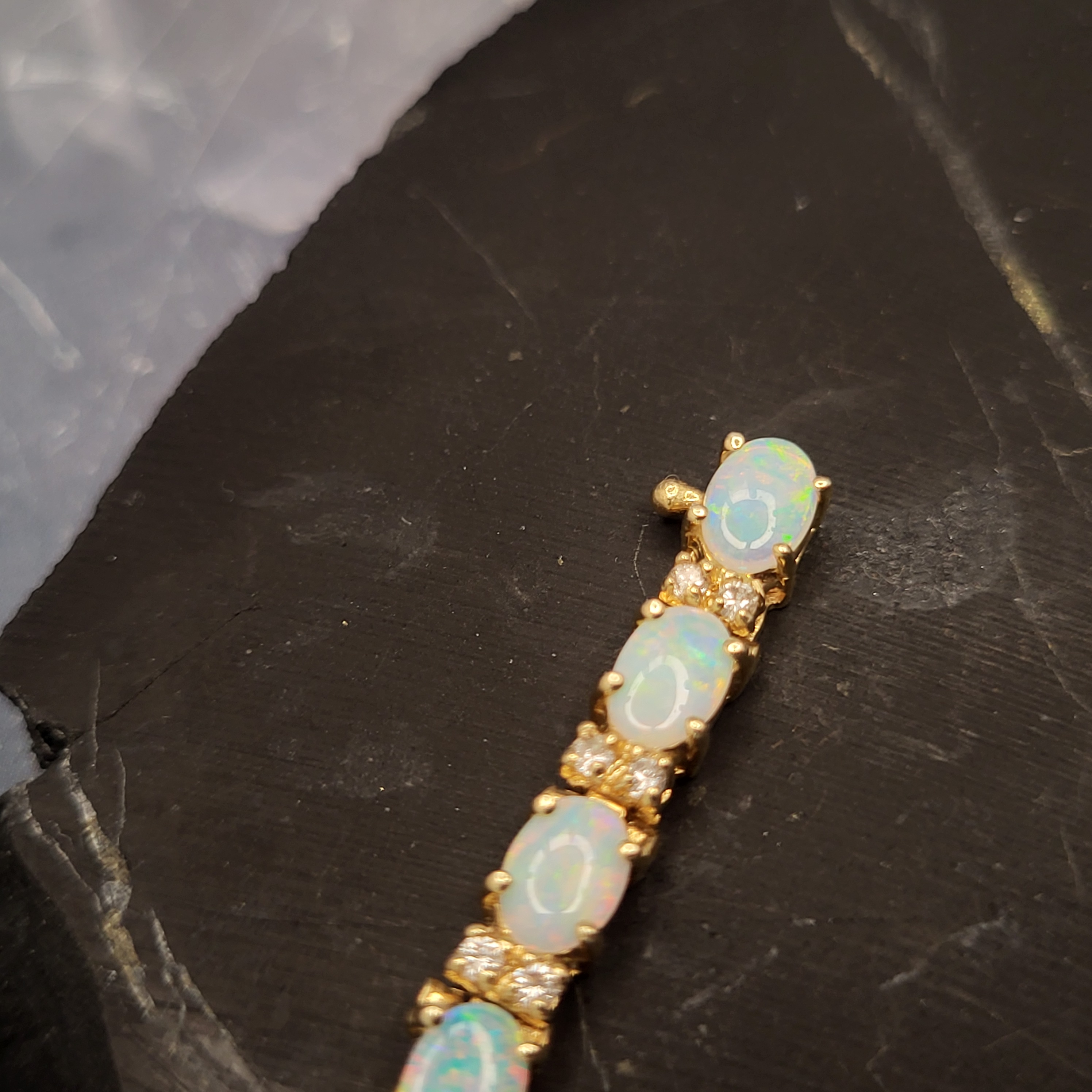 14K Gold Natural Opal & Diamond Eternity Bracelet