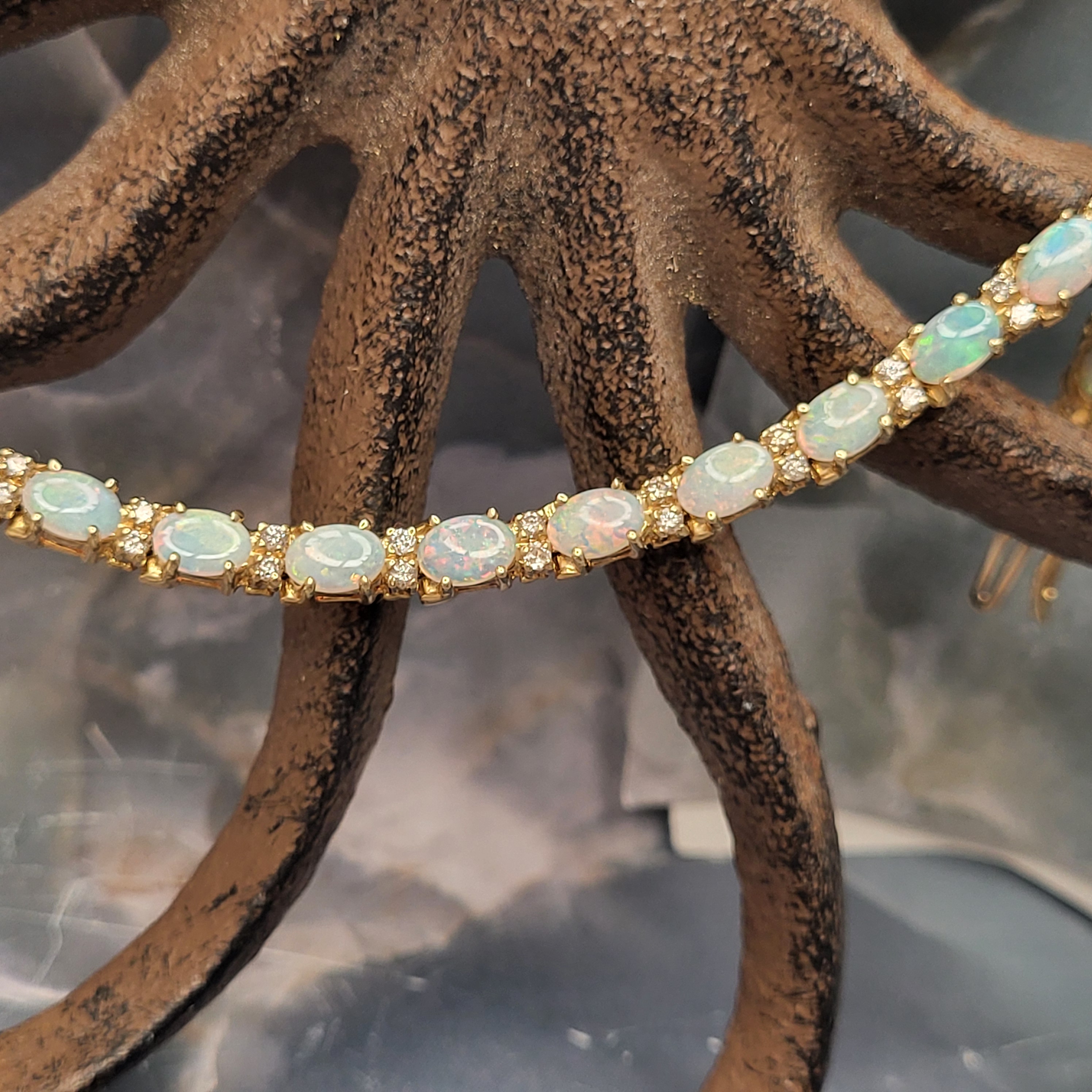 14K Gold Natural Opal & Diamond Eternity Bracelet