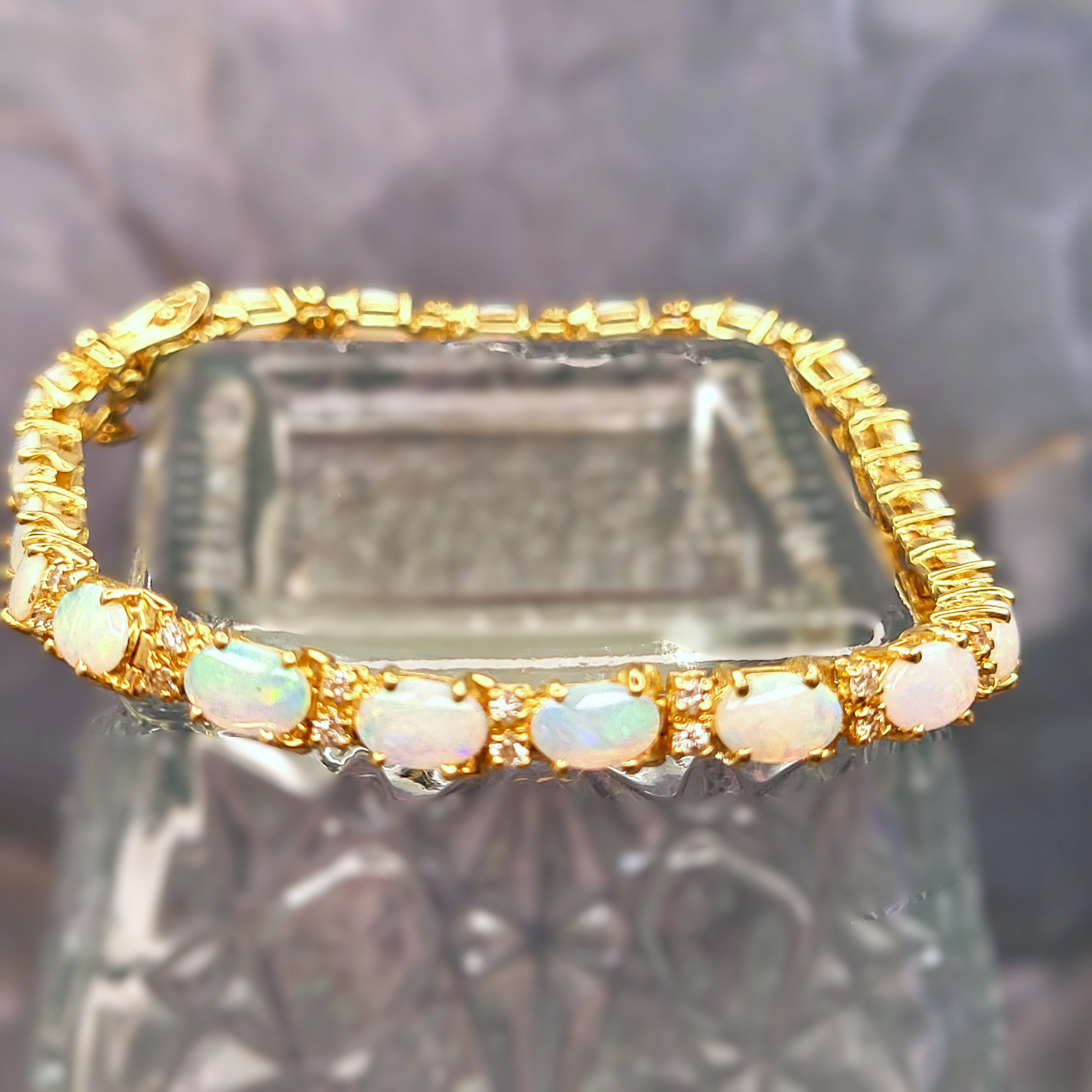 14K Gold Natural Opal & Diamond Eternity Bracelet