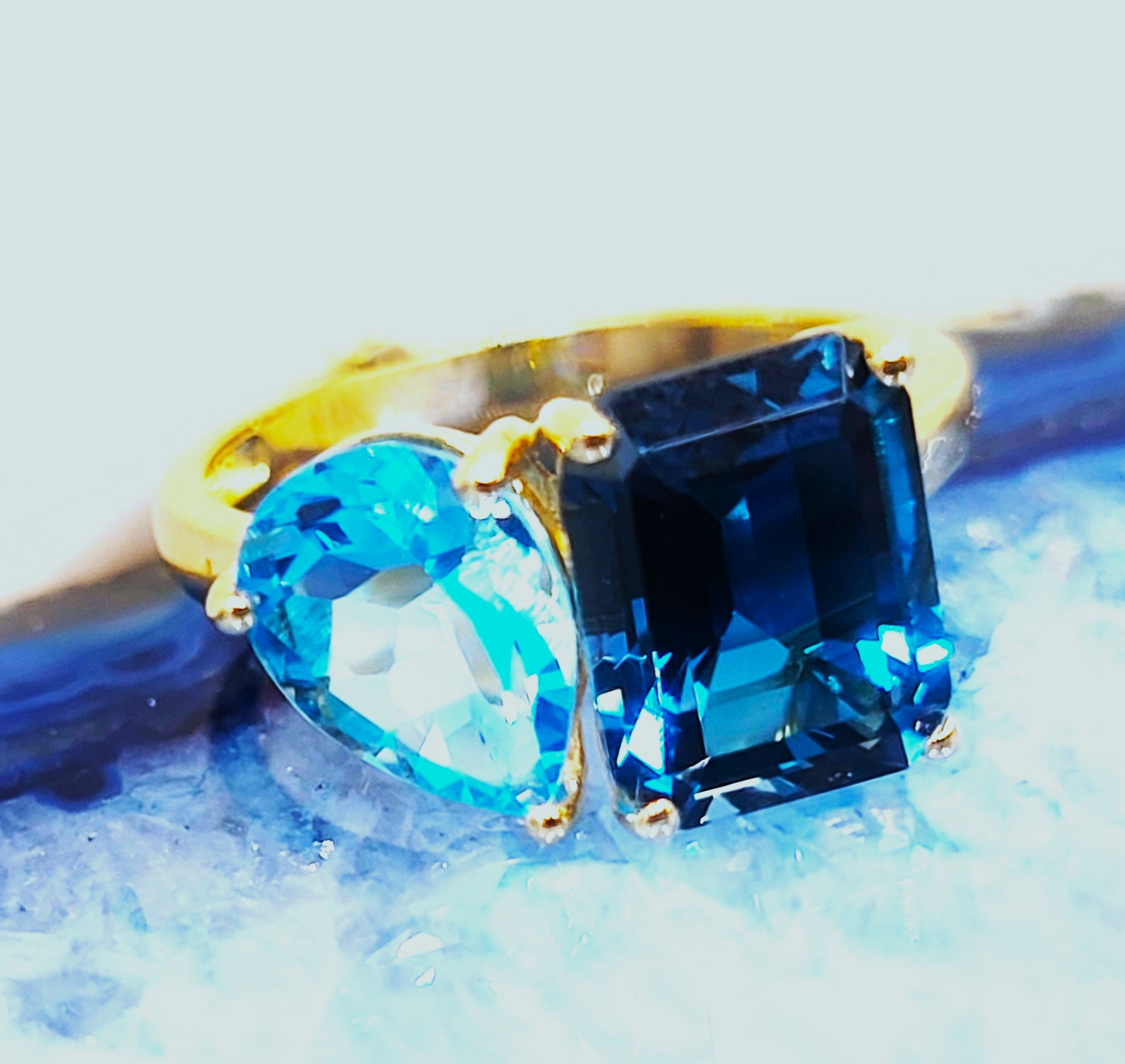 London & Swiss Blue Topaz Side-by-Side Ring