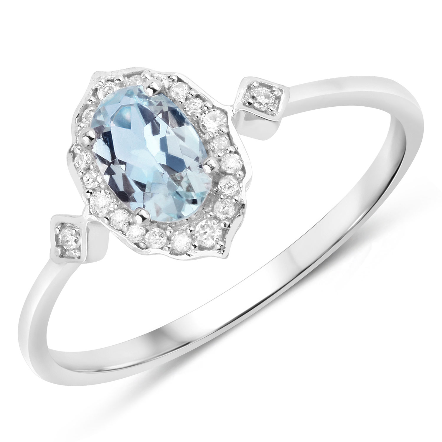 Petite Aquamarine and Diamond Halo Ring