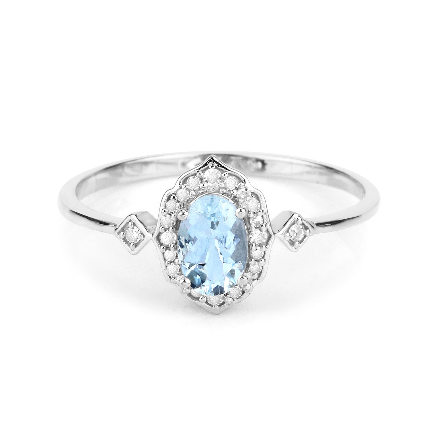 Petite Aquamarine and Diamond Halo Ring