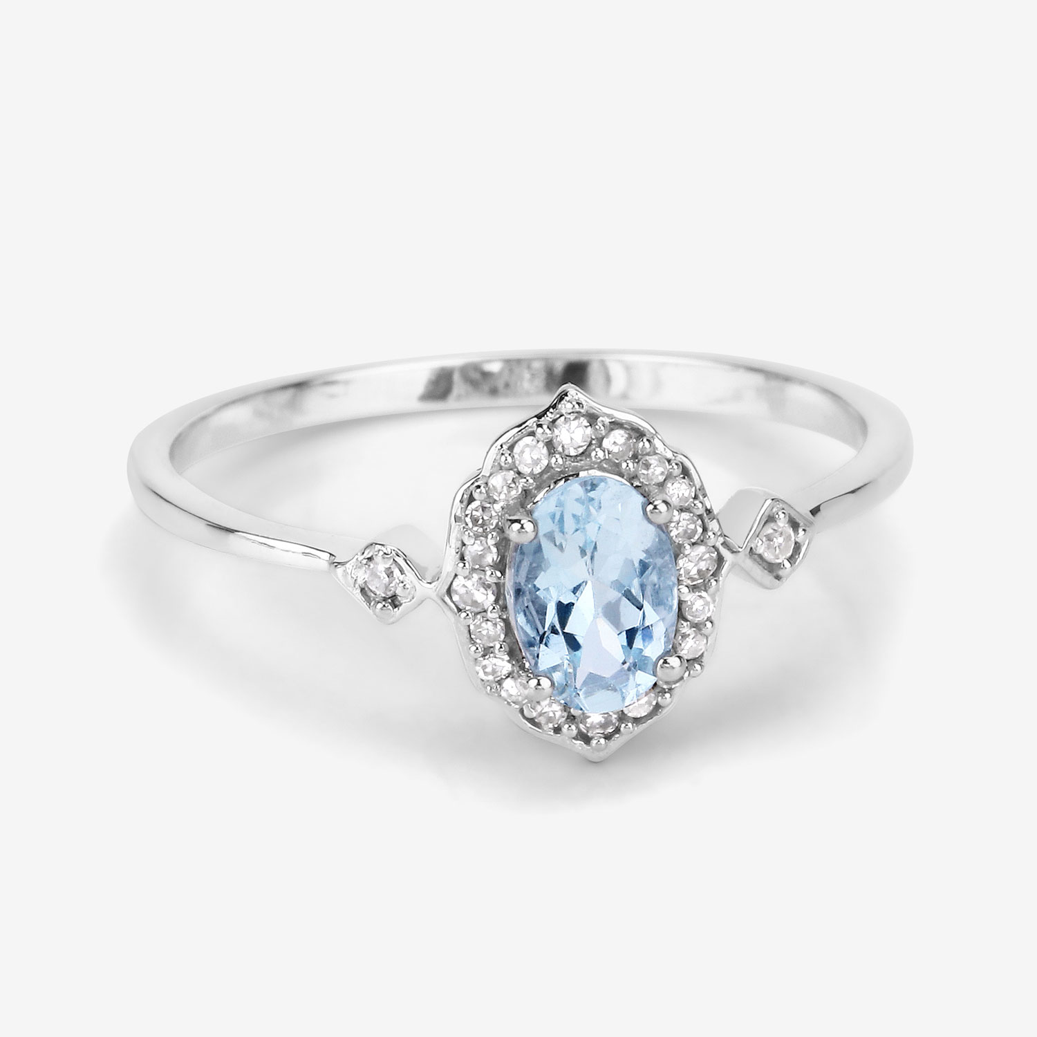 Petite Aquamarine and Diamond Halo Ring