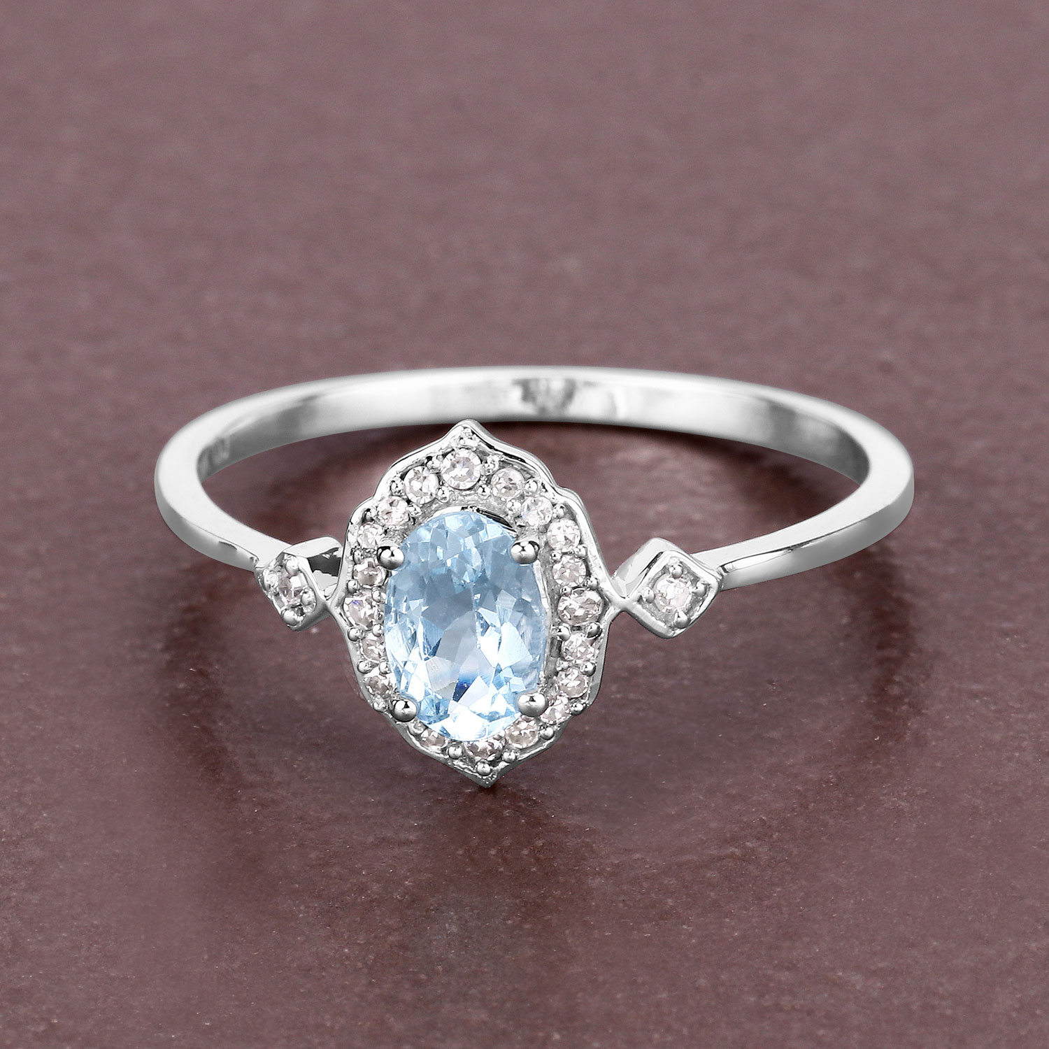 Petite Aquamarine and Diamond Halo Ring