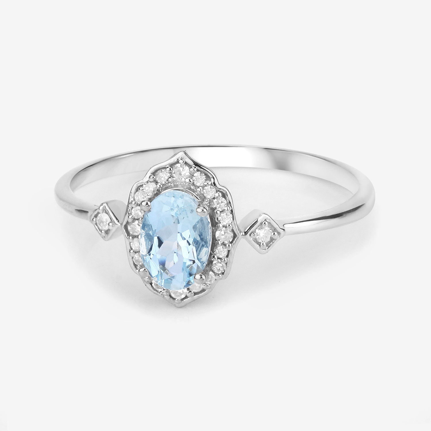 Petite Aquamarine and Diamond Halo Ring