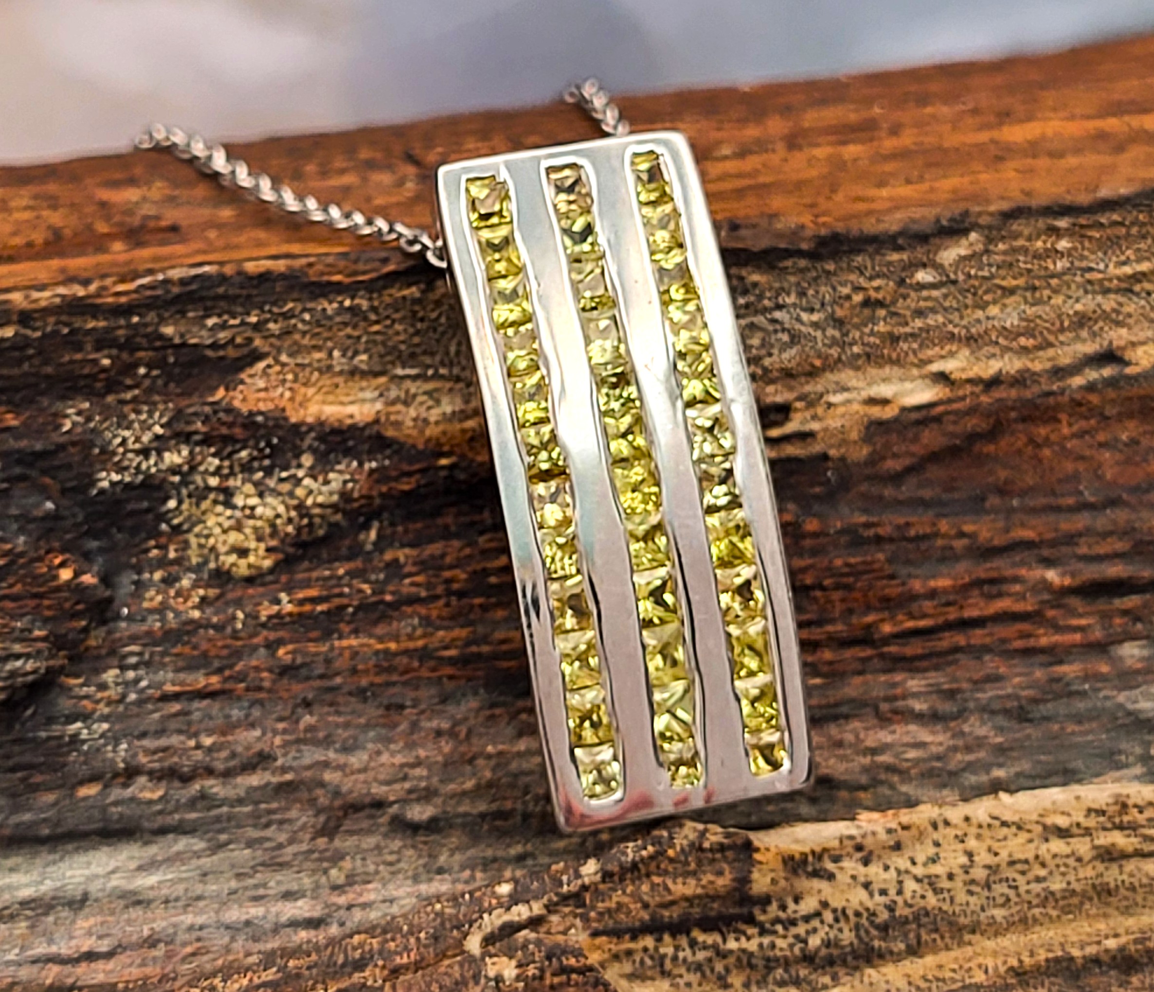 Sleek Yellow Sapphire Bar Pendant Necklace .925