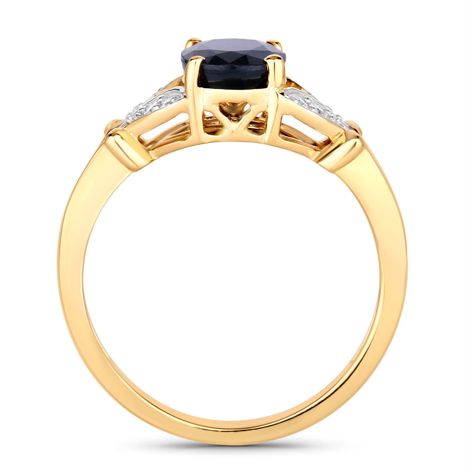 Blue Sapphire Ring with Diamond Flower Petal Sides
