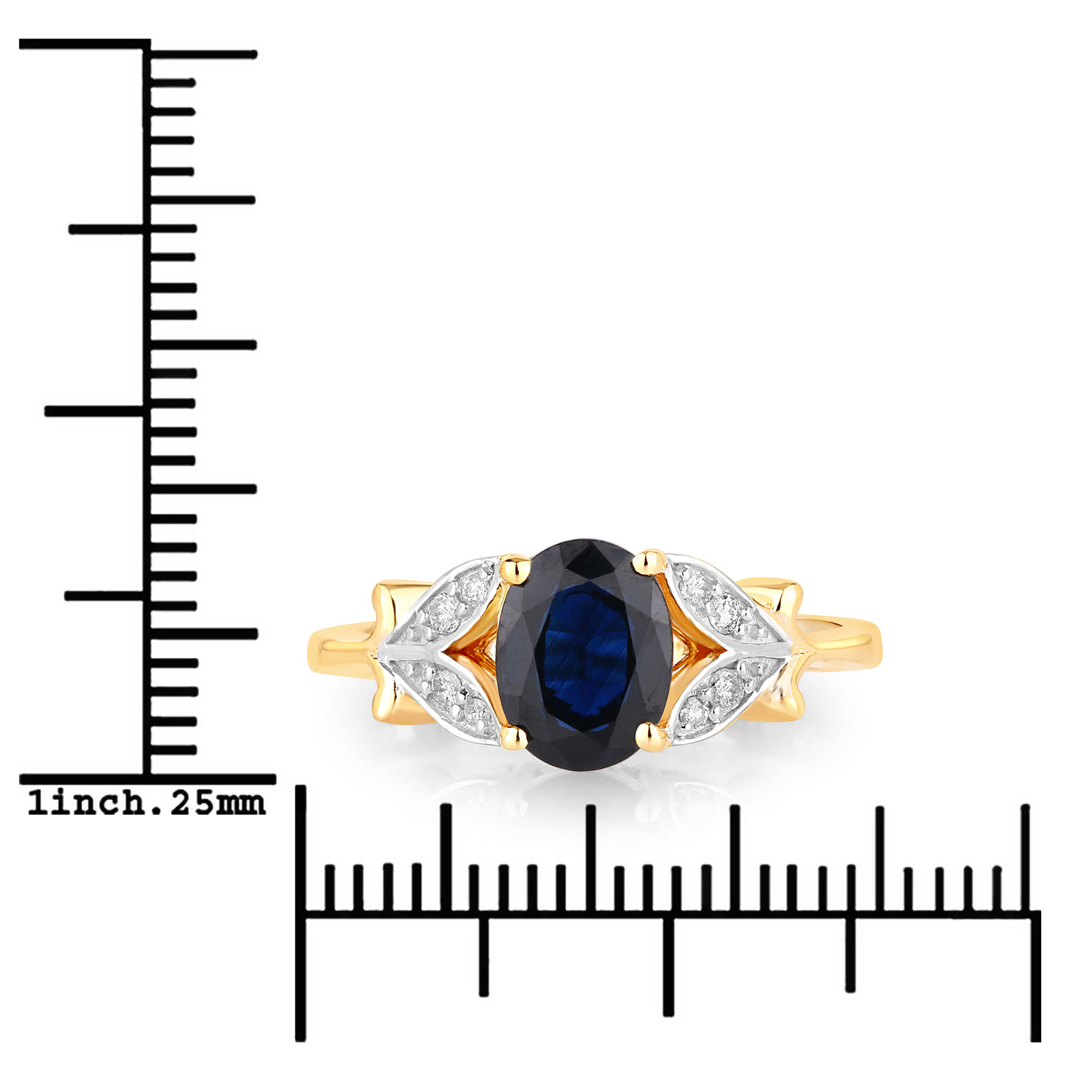 Blue Sapphire Ring with Diamond Flower Petal Sides