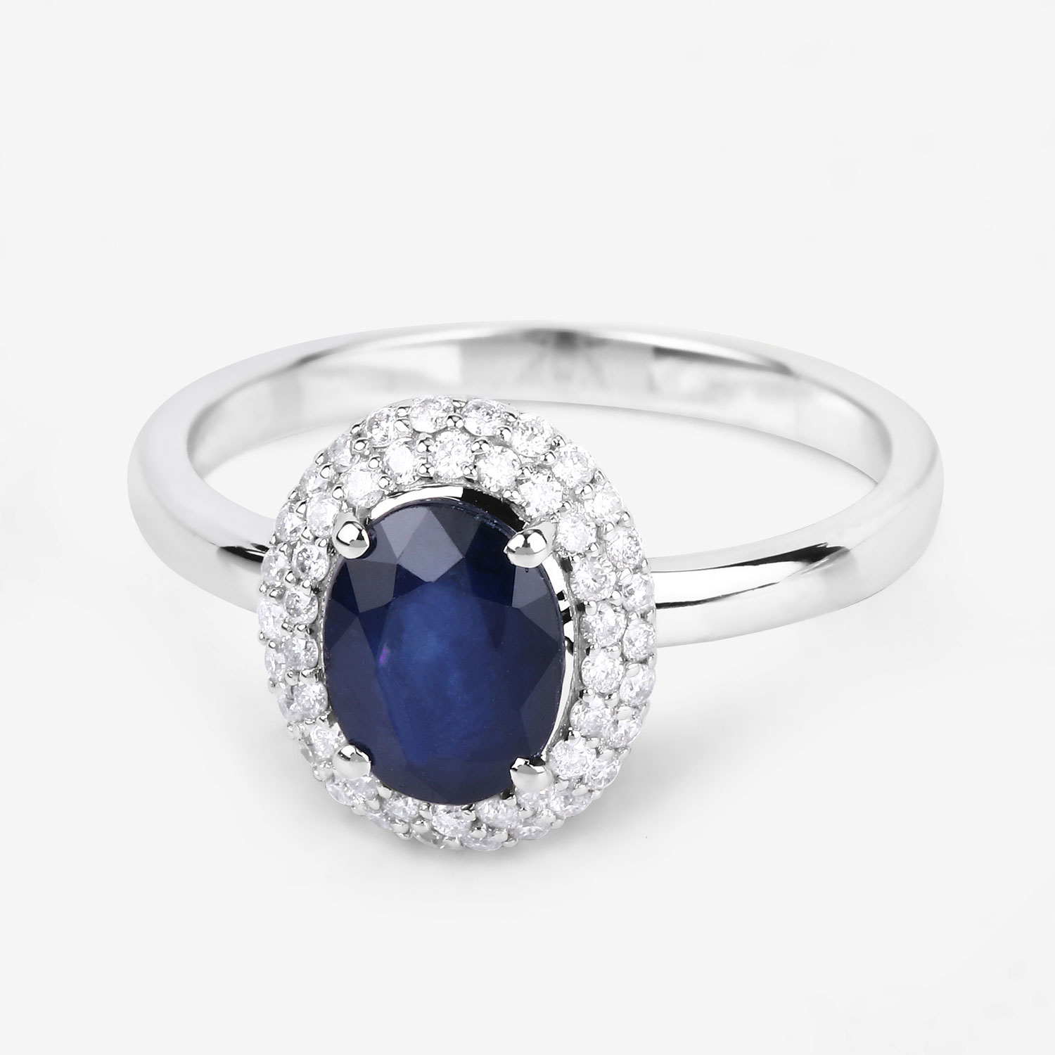 Blue Sapphire and Double Diamond Halo Ring